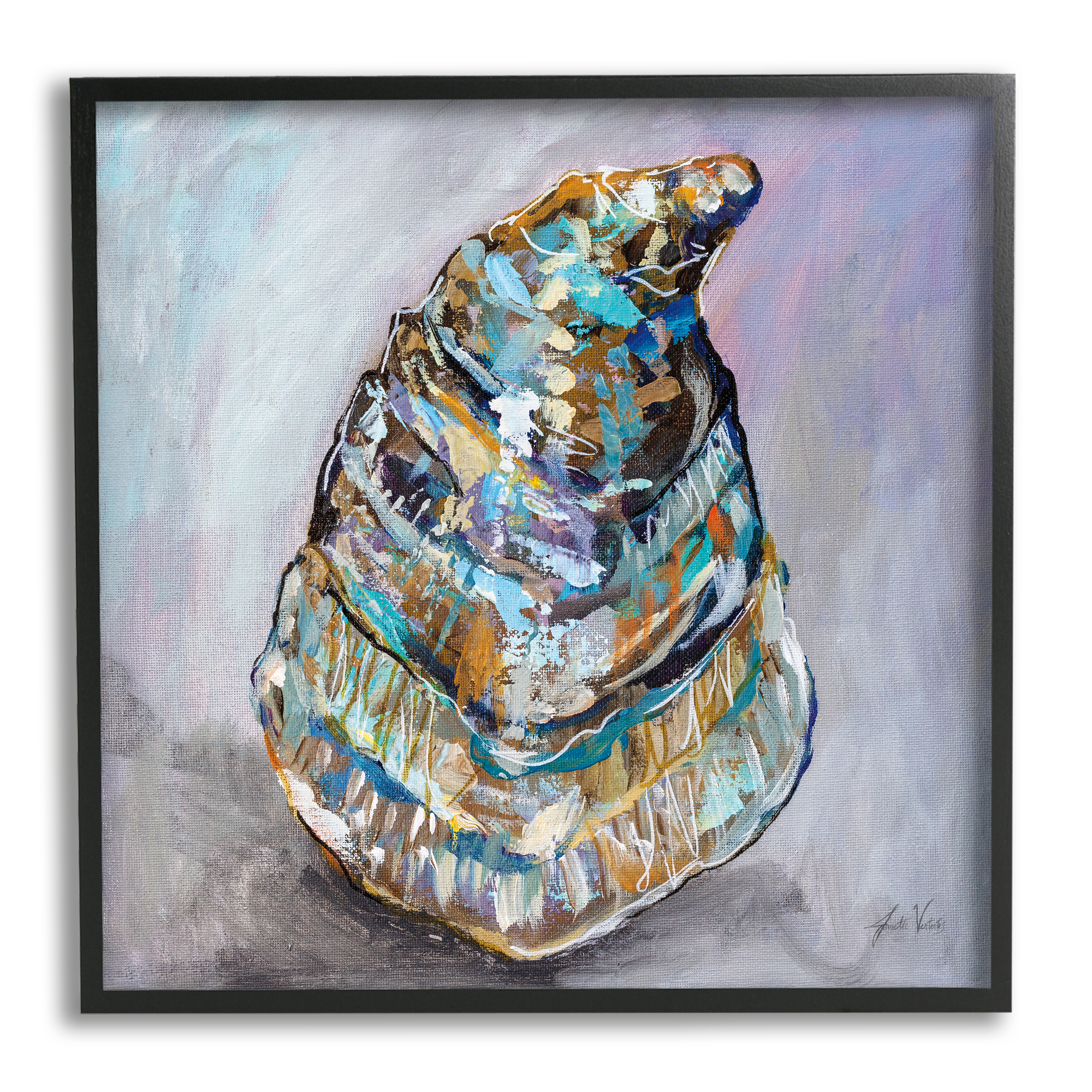 Stupell Industries Modern Oyster Painting Animals & Insects Painting Black Framed Art Print Wall Art, 12 x 12
