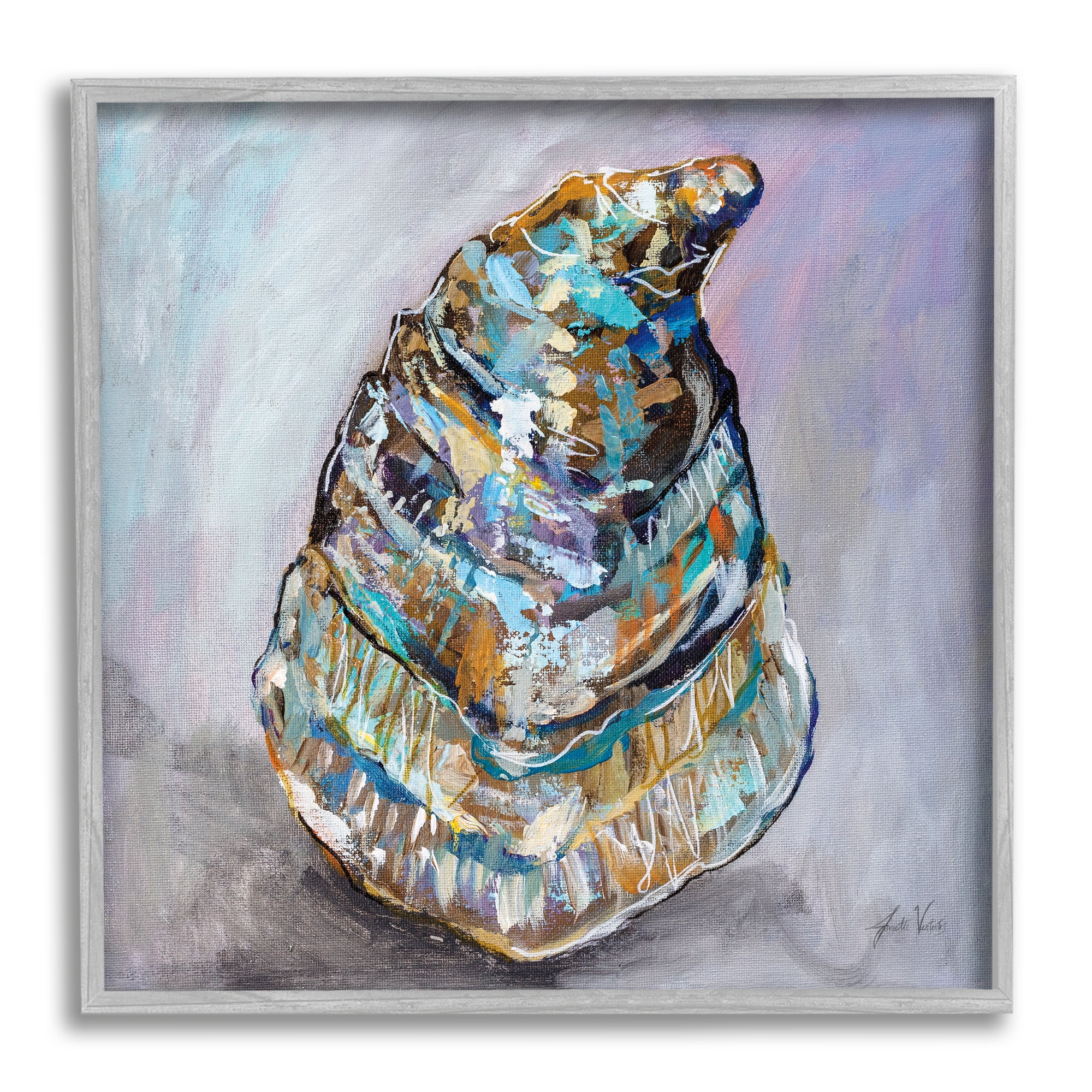Stupell Industries Modern Oyster Painting Animals & Insects Painting Gray Framed Art Print Wall Art, 17 x 17