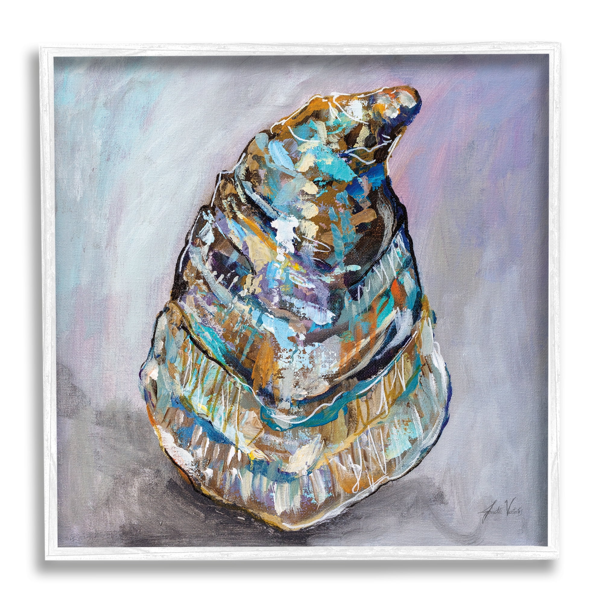 Modern Abstract Oyster Canvas Print in White Frame