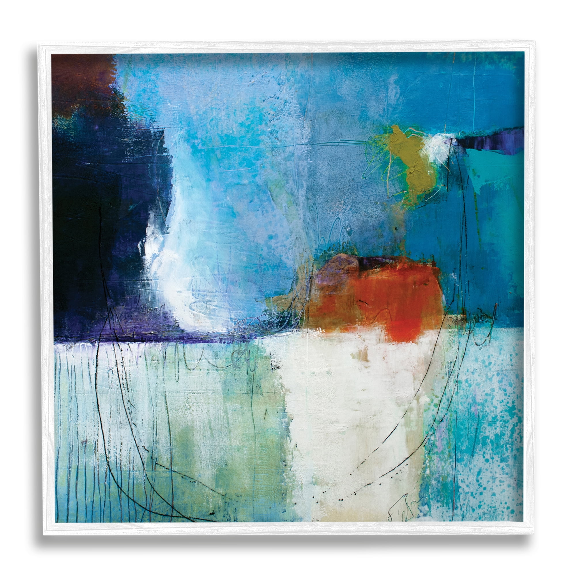 Stupell Industries Modern Paint Abstraction Blue Red White Blocks, 12 x 12, Designed by Pamela K. Beer