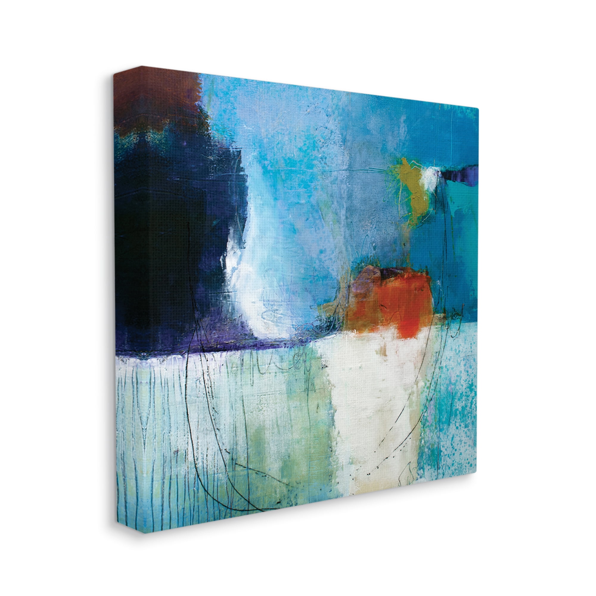 Stupell Industries Modern Paint Abstraction Blue Red White Blocks, 24 x 24, Designed by Pamela K. Beer