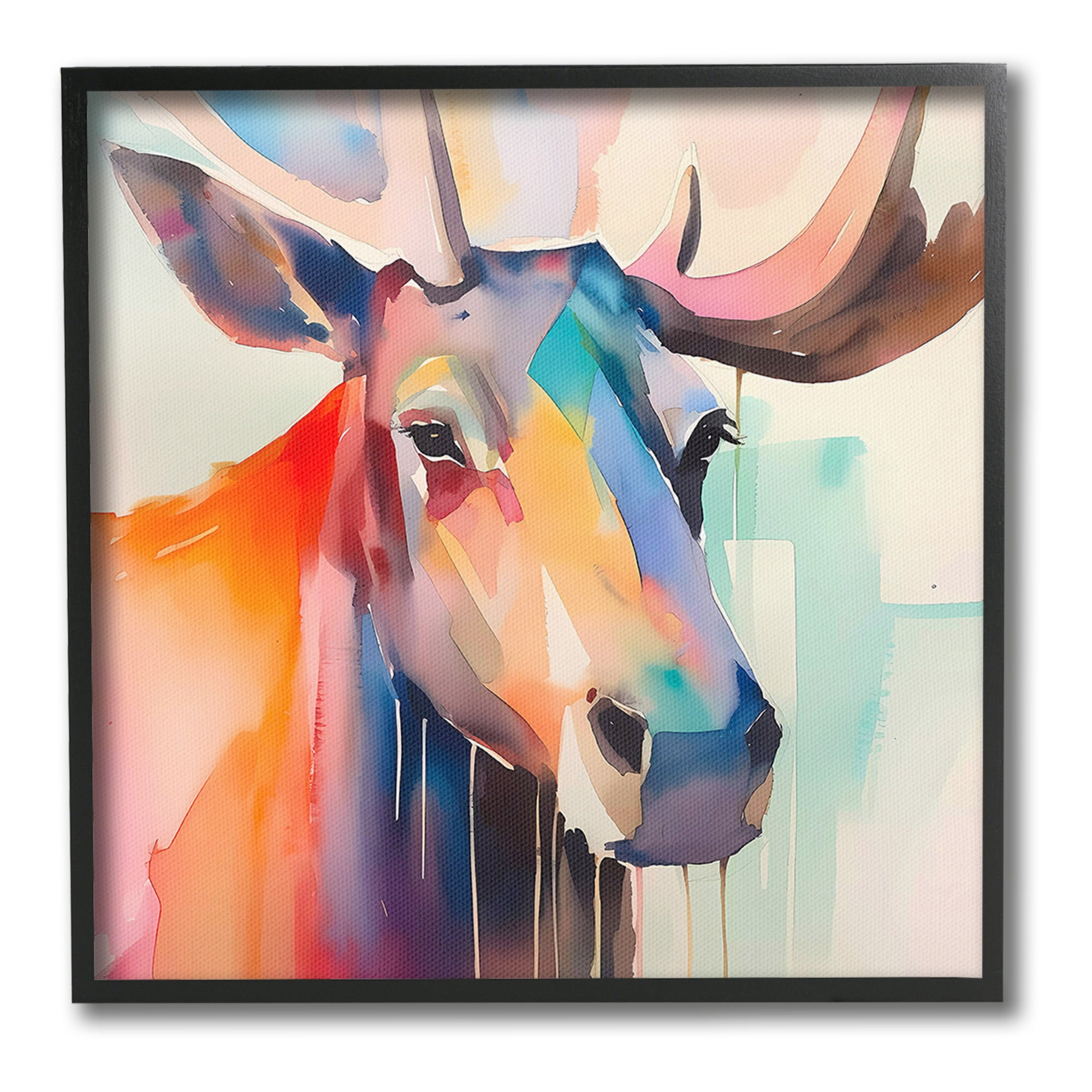 Stupell Industries Modern Paint Drip Elk Animals & Insects Painting Black Framed Art Print Wall Art, 17 x 17