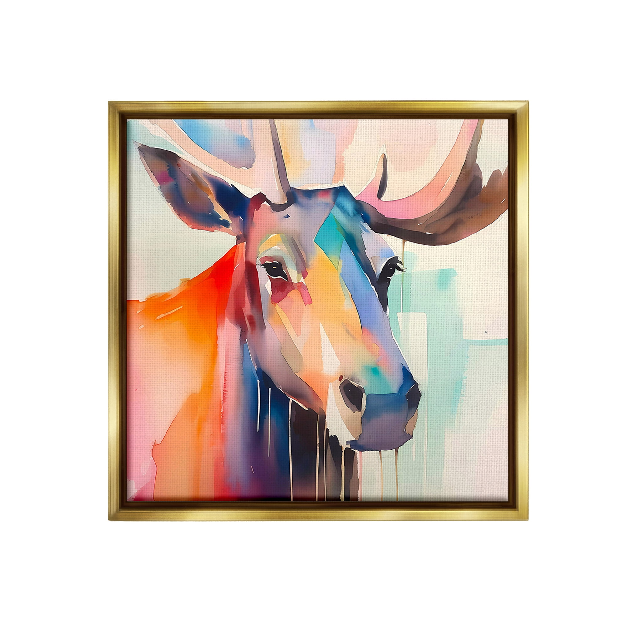 Stupell Industries Modern Paint Drip Elk Animals & Insects Painting Gold Floater Framed Canvas Art Print Wall Art, 18 x 18