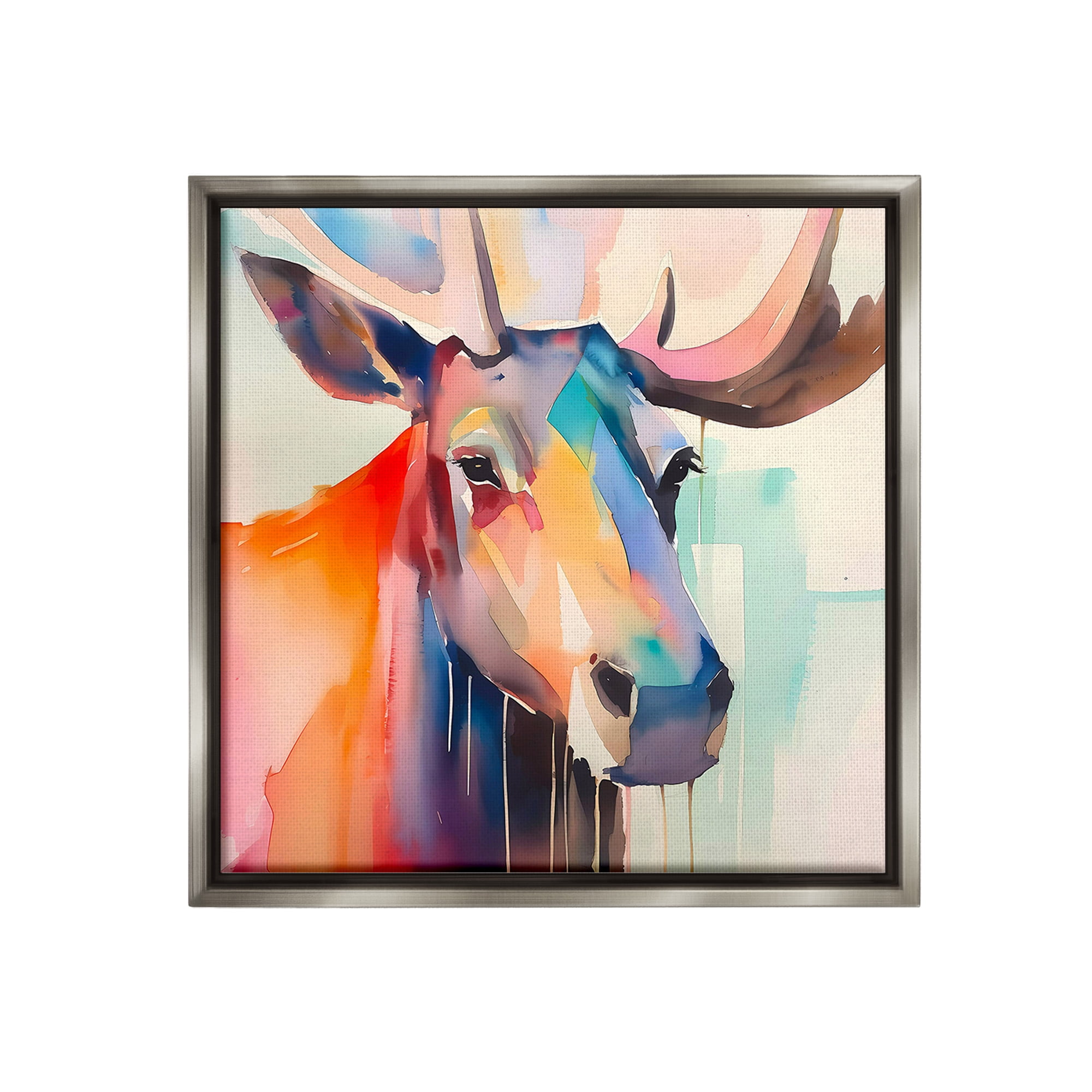 Stupell Industries Modern Paint Drip Elk Animals & Insects Painting Gray Floater Framed Canvas Art Print Wall Art, 18 x 18