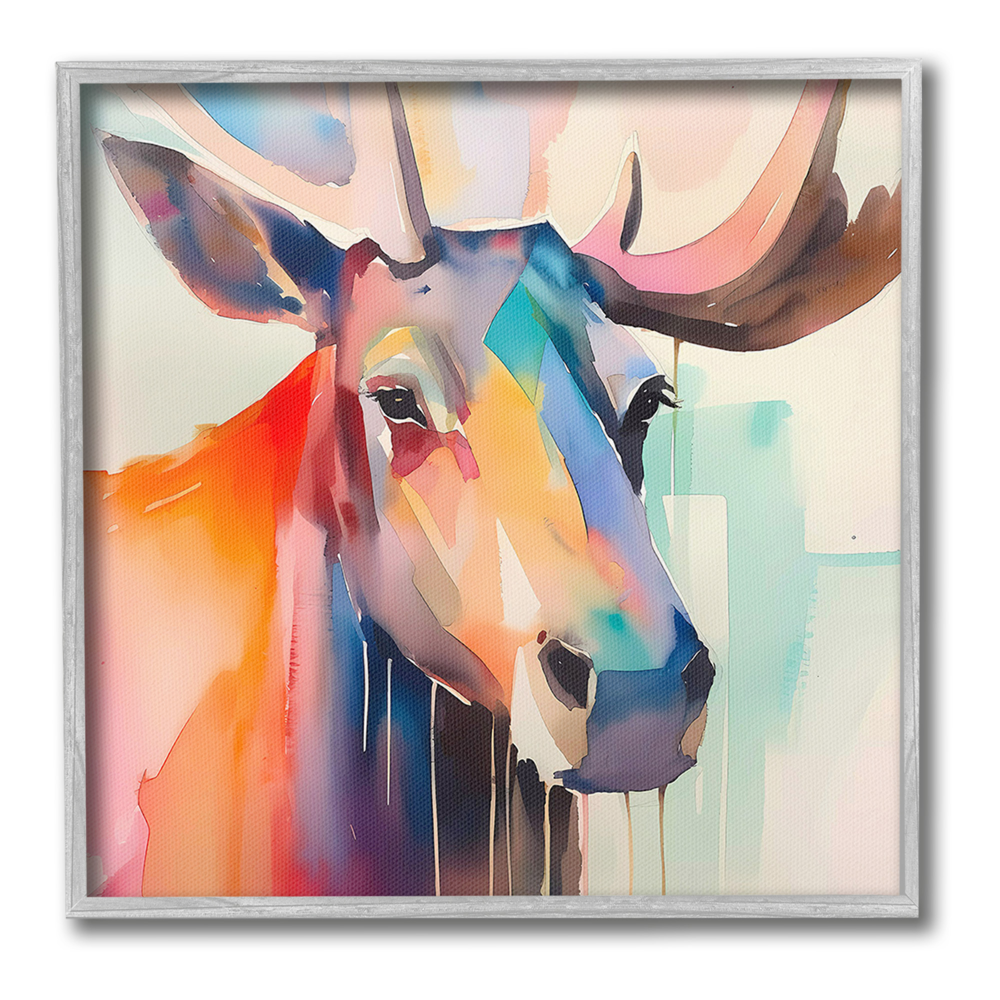Stupell Industries Modern Paint Drip Elk Animals & Insects Painting Gray Framed Art Print Wall Art, 12 x 12