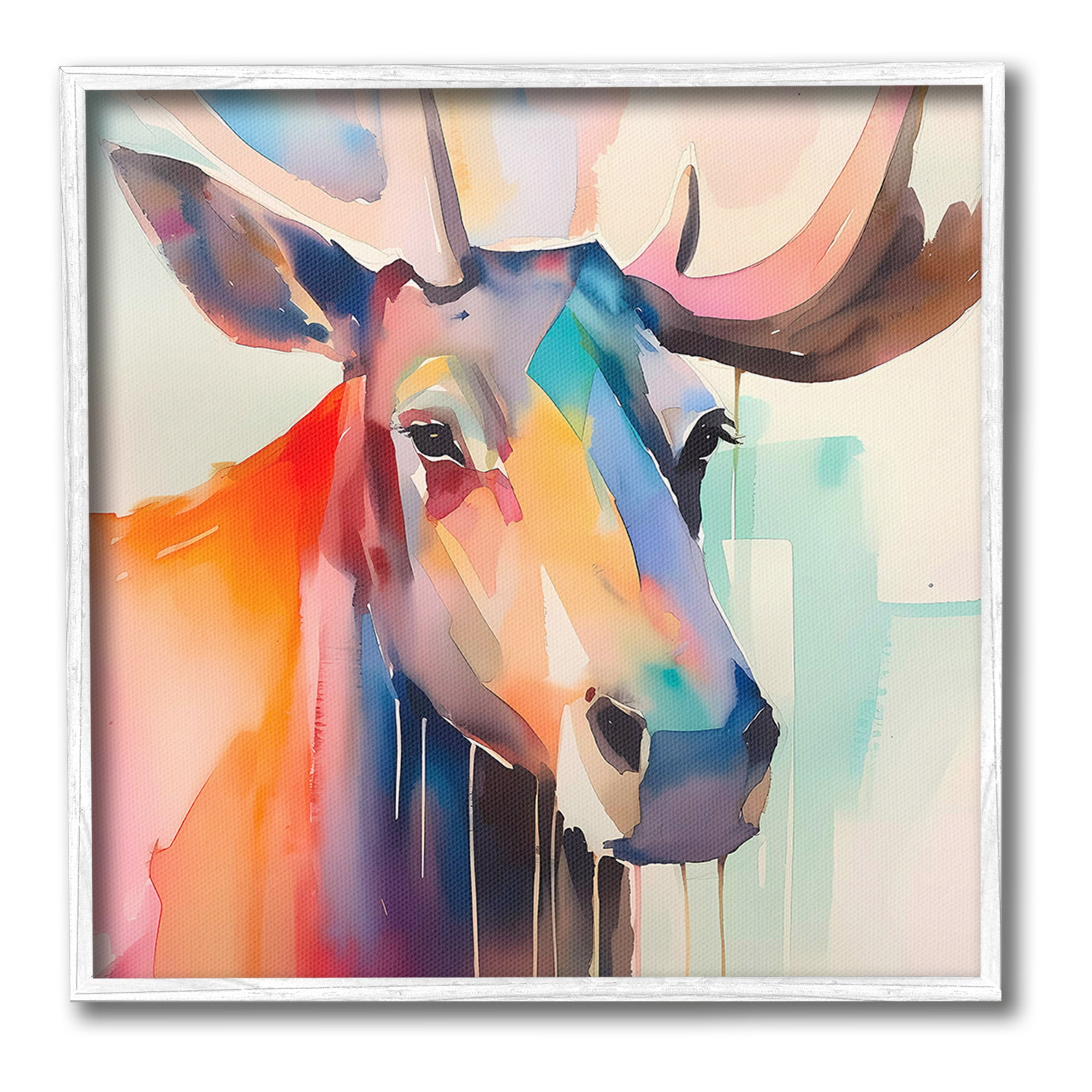 Stupell Industries Modern Paint Drip Elk Animals & Insects Painting White Framed Art Print Wall Art, 12 x 12