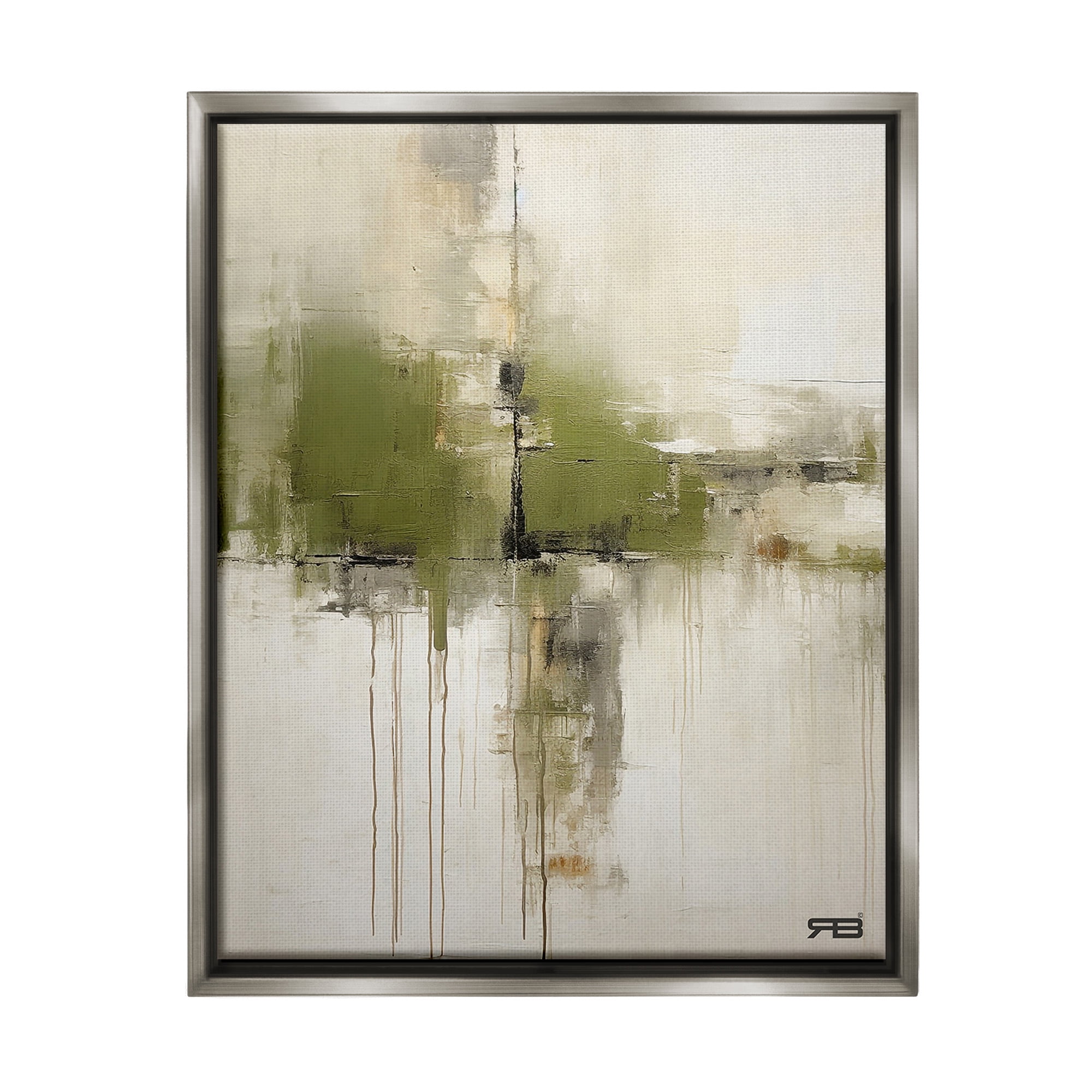 Stupell Industries Modern Paint Drip Horizon Abstract Painting Gray Floater Framed Canvas Art Print Wall Art, 25 x 31