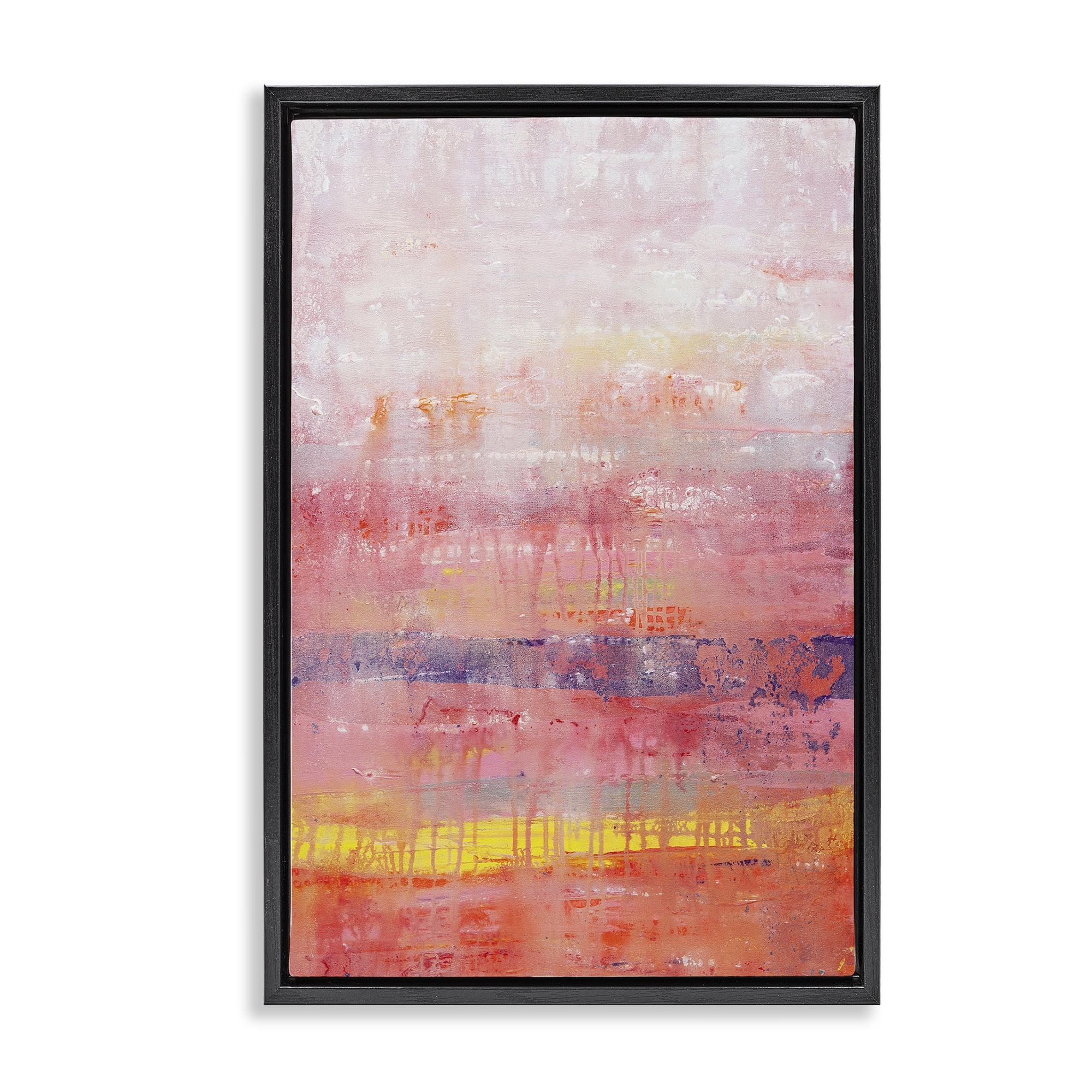 Stupell Industries Modern Paint Drip on Pink Abstract Painting Black Floater Framed Canvas Art Print Wall Art, 17 x 25
