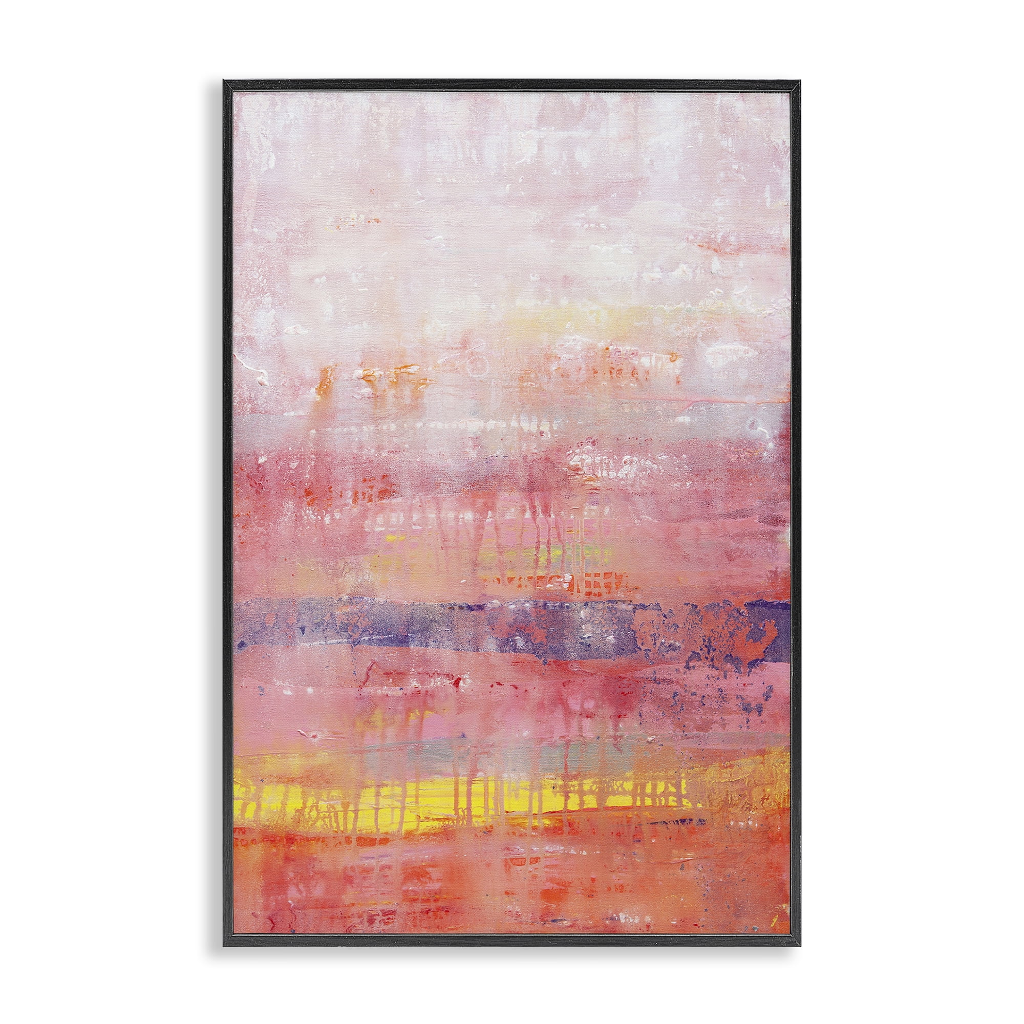 Stupell Industries Modern Paint Drip on Pink Abstract Painting Black Framed Art Print Wall Art, 12 x 18