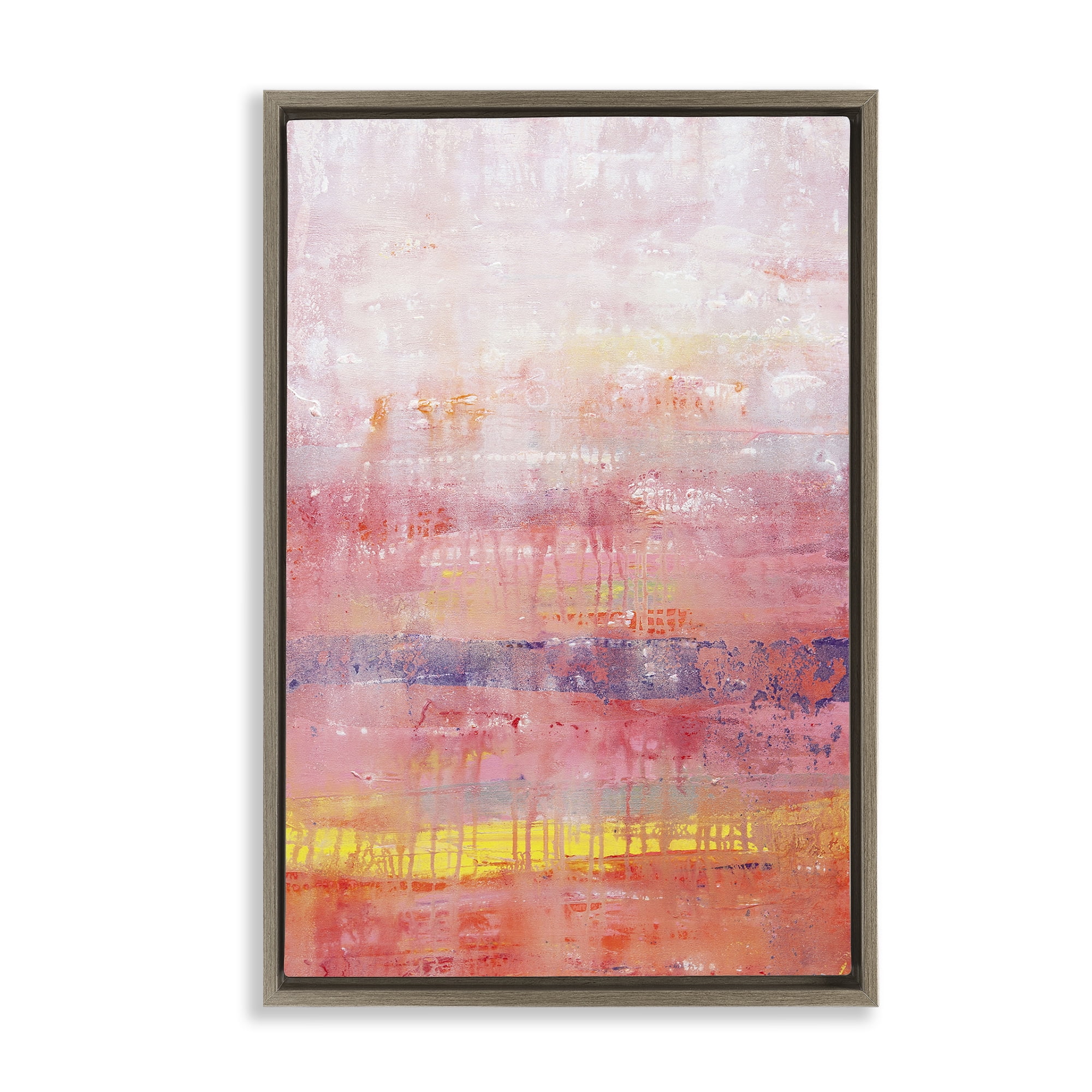 Stupell Industries Modern Paint Drip on Pink Abstract Painting Brown Floater Framed Canvas Art Print Wall Art, 17 x 25
