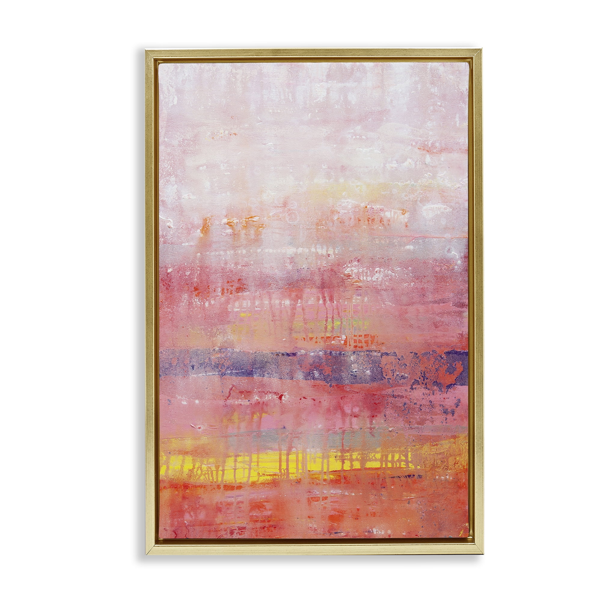 Stupell Industries Modern Paint Drip on Pink Abstract Painting Gold Floater Framed Canvas Art Print Wall Art, 21 x 31