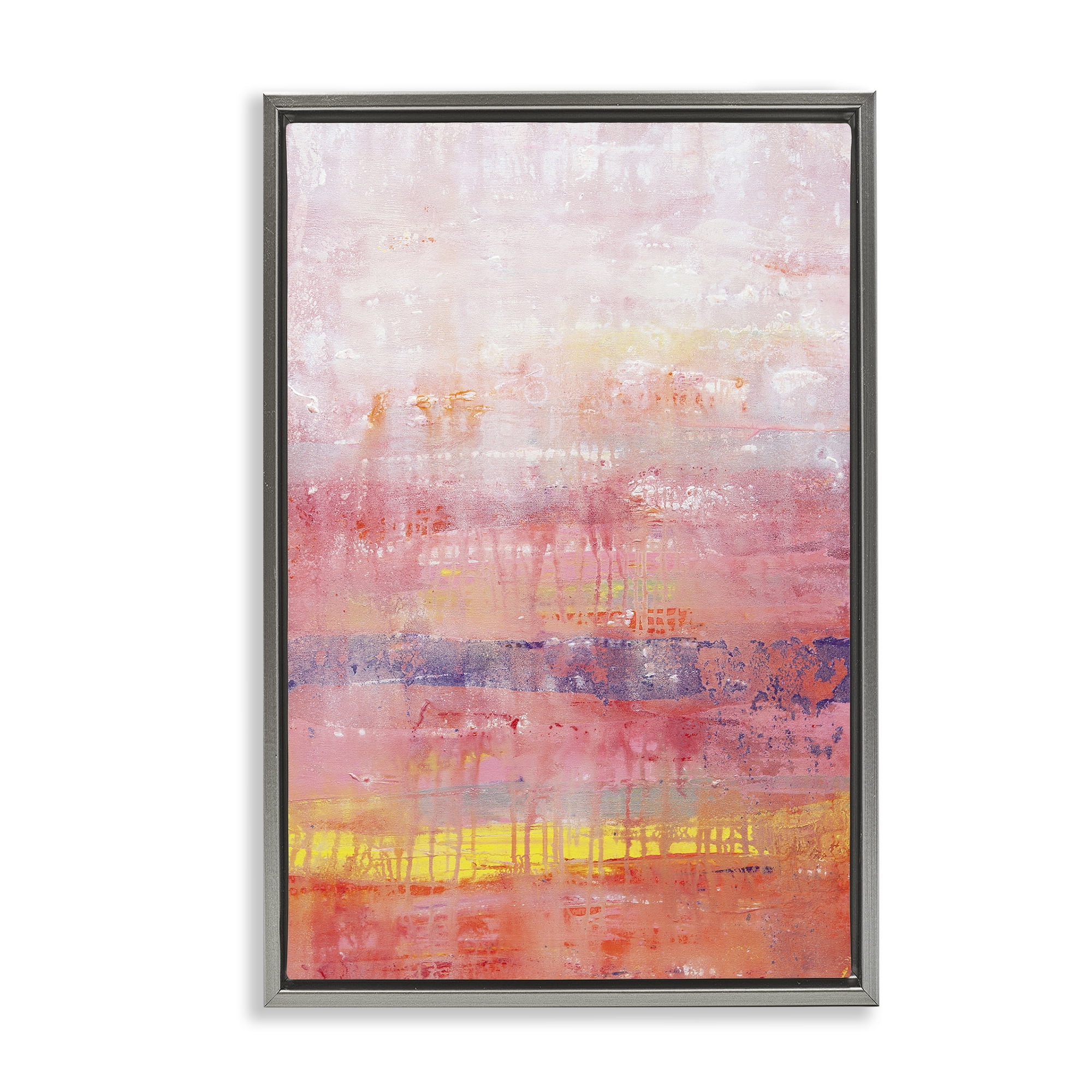Stupell Industries Modern Paint Drip on Pink Abstract Painting Gray Floater Framed Canvas Art Print Wall Art, 17 x 25