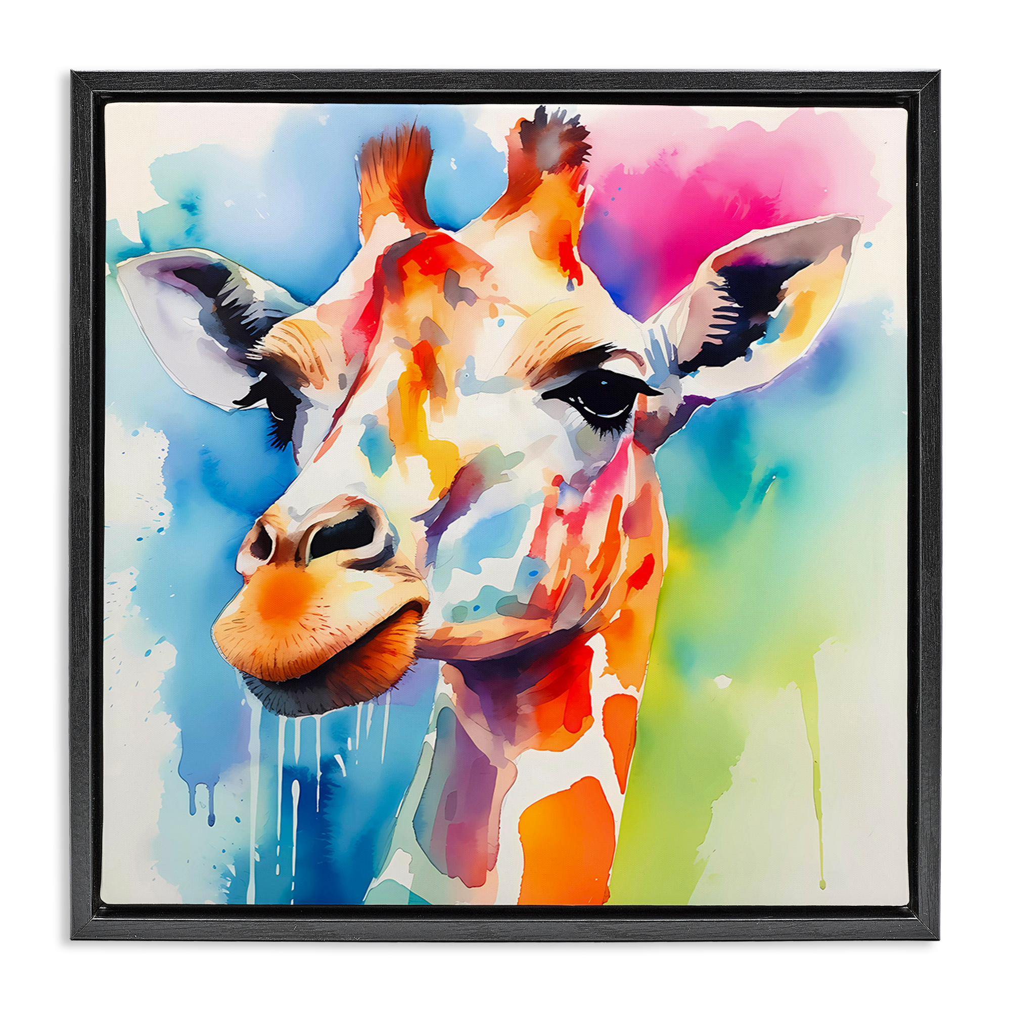 Stupell Industries Modern Paint Giraffe Animals & Insects Painting Black Floater Framed Canvas Art Print Wall Art, 25 x 25