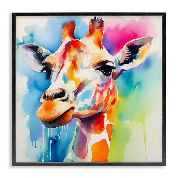 Stupell Industries Modern Paint Giraffe Animals & Insects Painting Black Framed Art Print Wall Art, 12 x 12