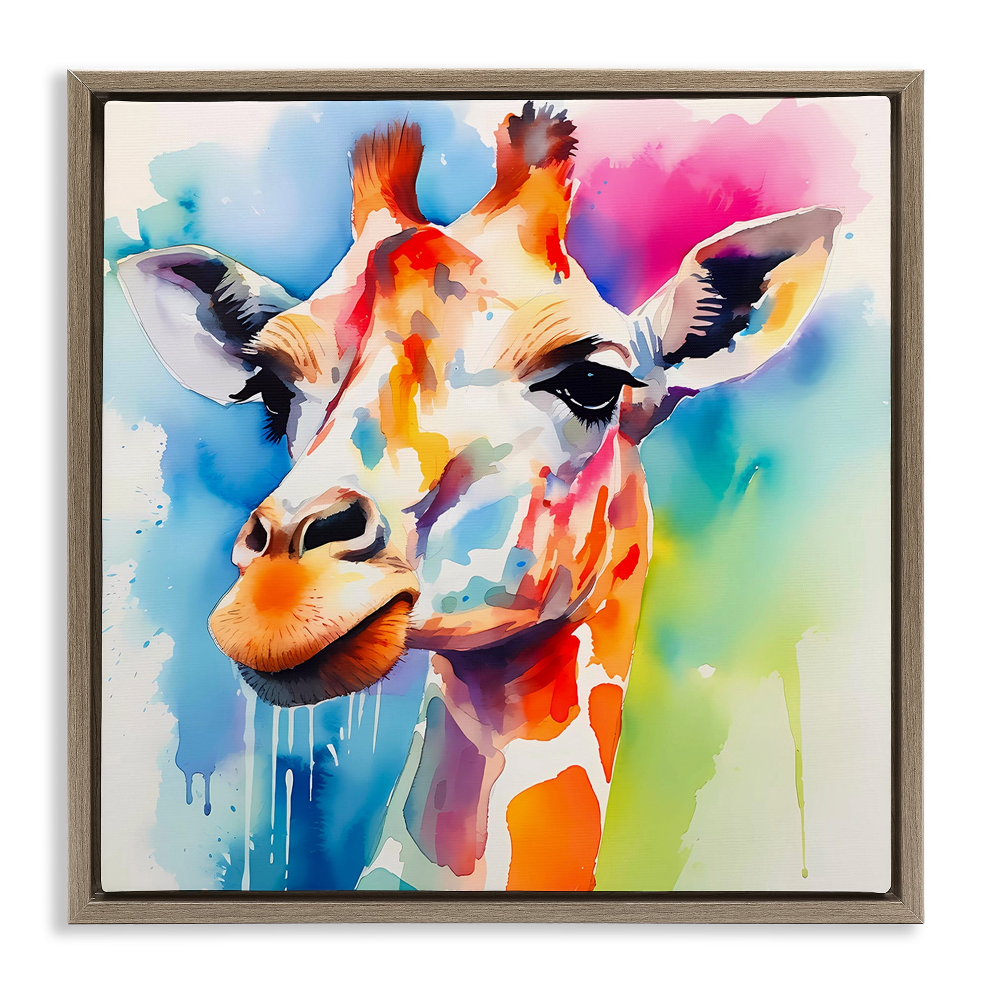 Stupell Industries Modern Paint Giraffe Animals & Insects Painting Brown Floater Framed Canvas Art Print Wall Art, 18 x 18
