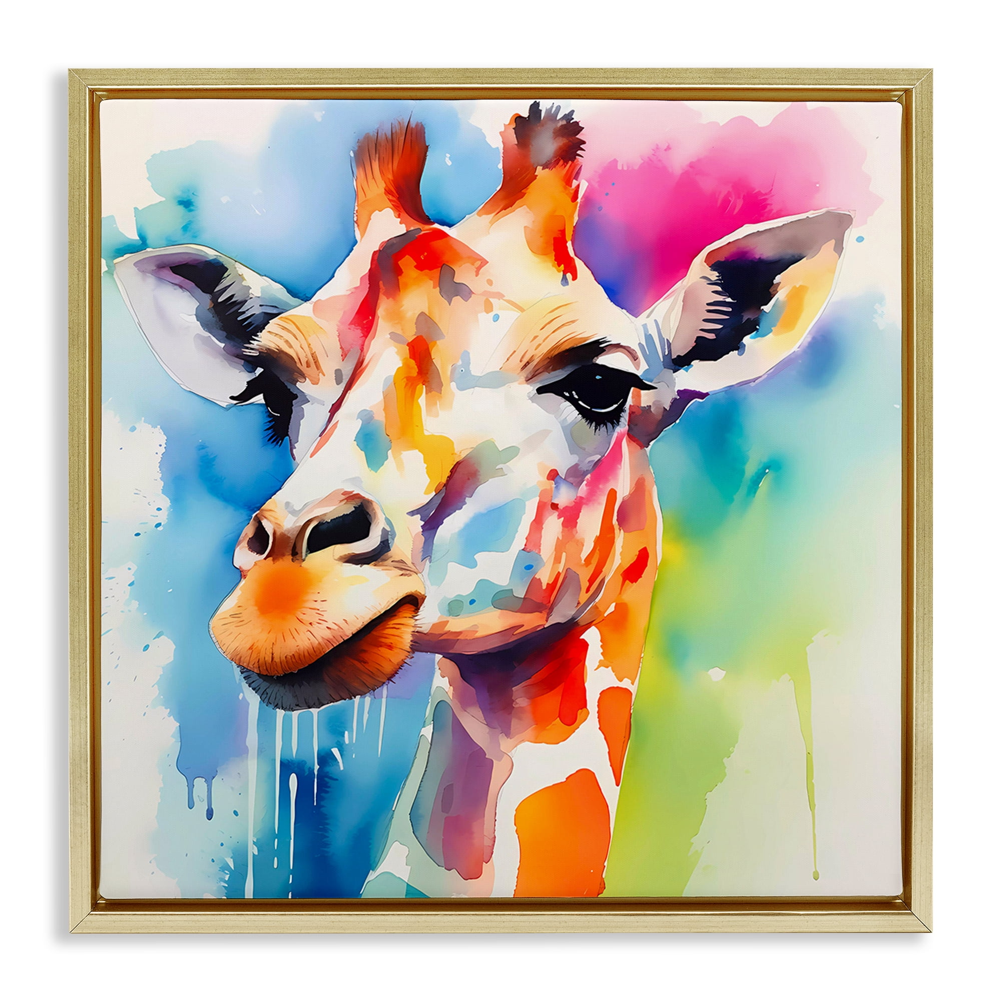 Stupell Industries Modern Paint Giraffe Animals & Insects Painting Gold Floater Framed Canvas Art Print Wall Art, 25 x 25