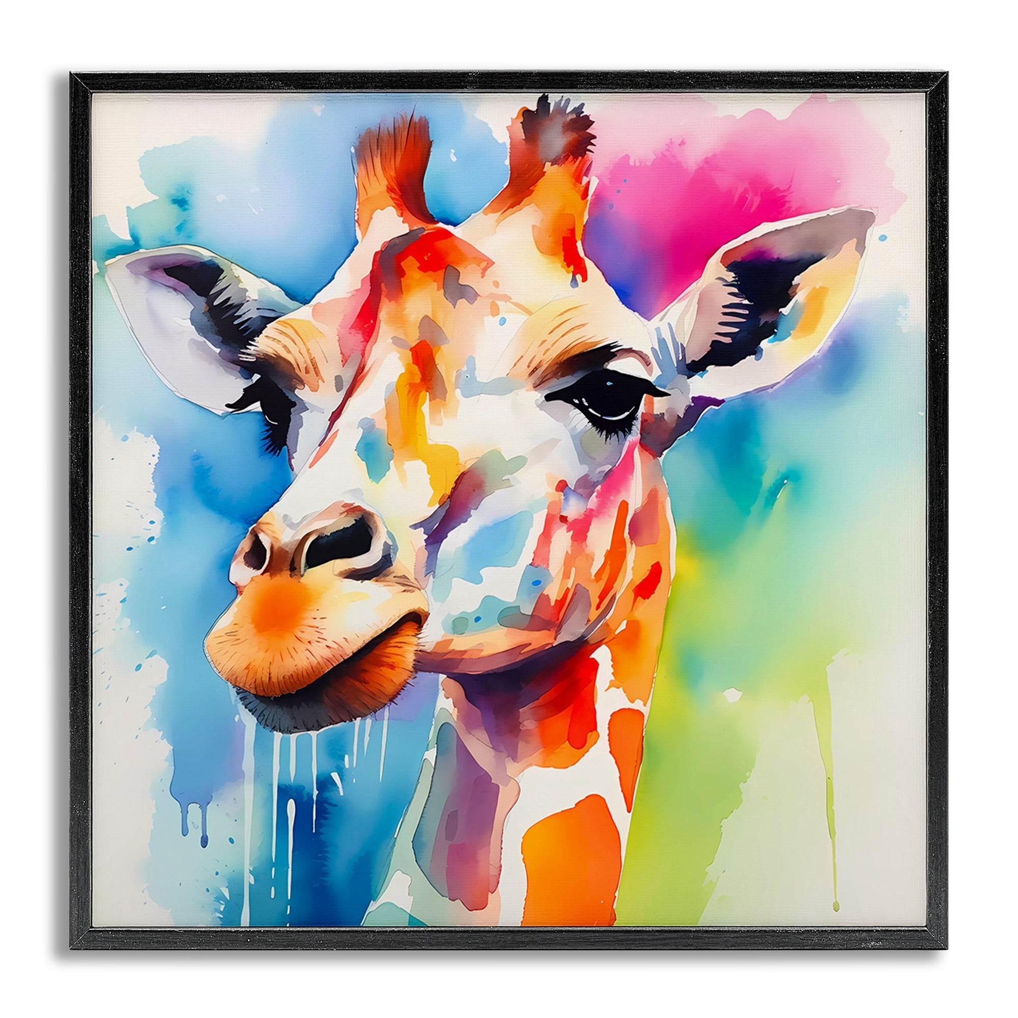 Stupell Industries Modern Paint Giraffe Animals & Insects Painting Gray Framed Art Print Wall Art, 12 x 12