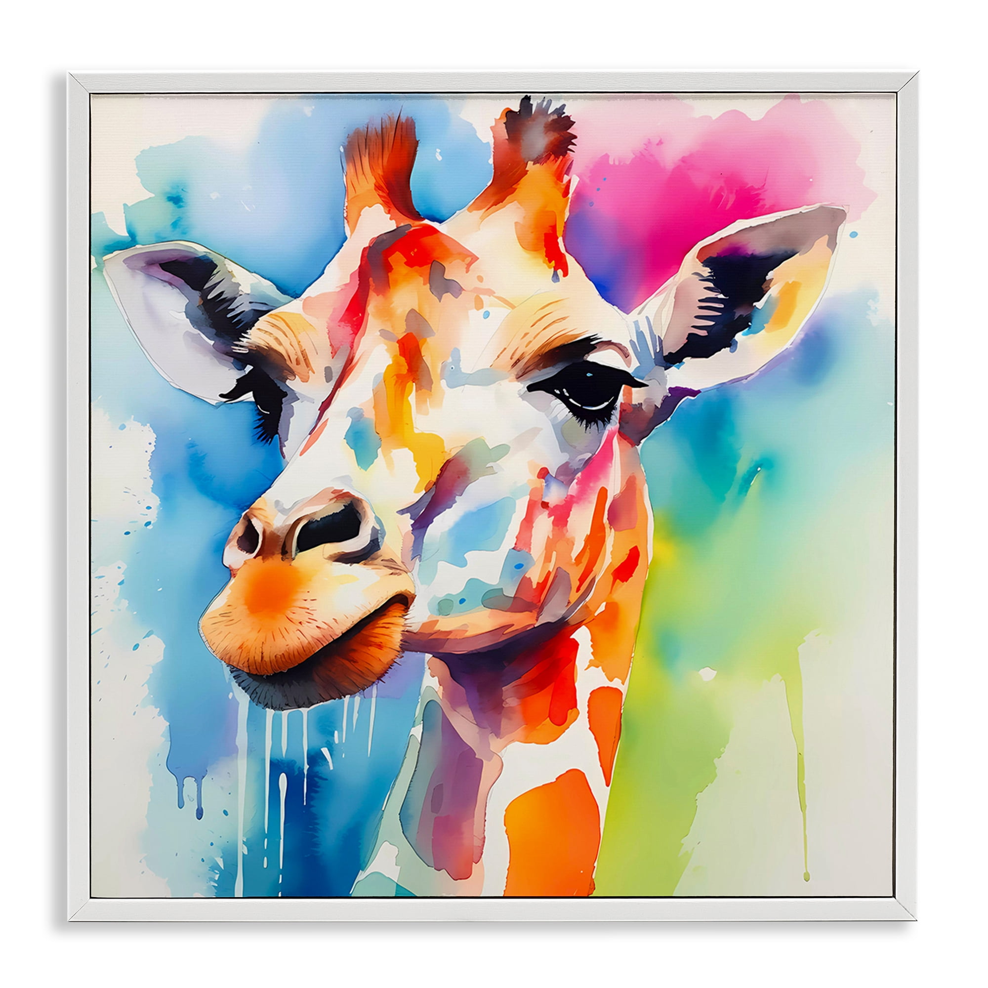 Stupell Industries Modern Paint Giraffe Animals & Insects Painting White Framed Art Print Wall Art, 17 x 17