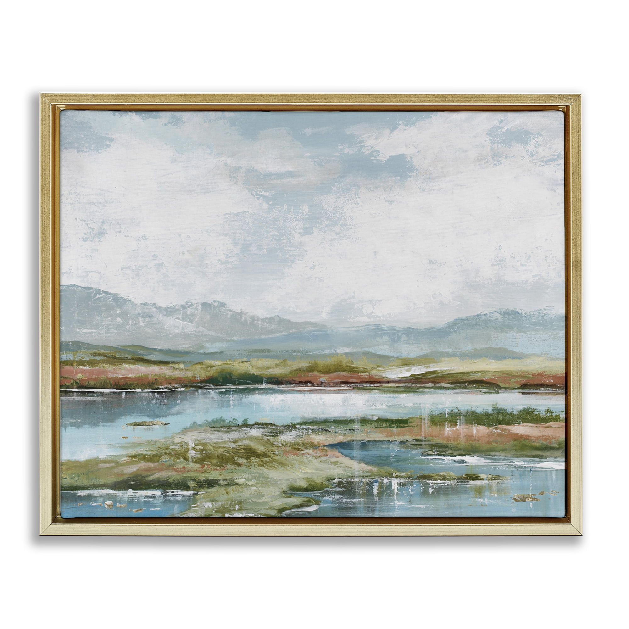 Stupell Industries Modern Paint Landscape Landscape Painting Gold Floater Framed Art Print Wall Art, 31 x 25