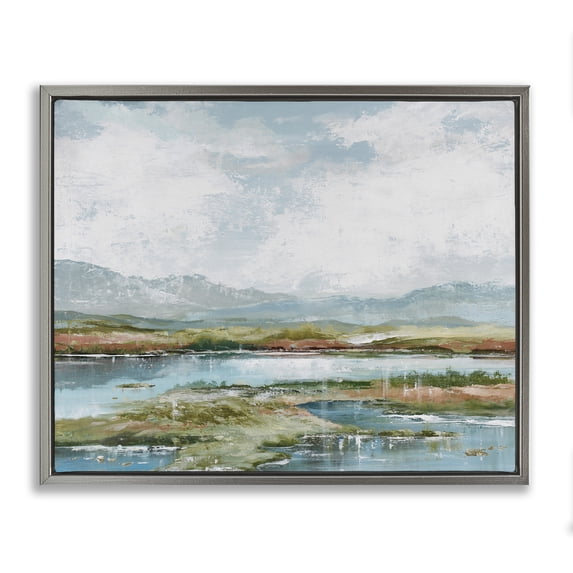 Stupell Industries Modern Paint Landscape Landscape Painting Gray Floater Framed Art Print Wall Art, 21 x 17
