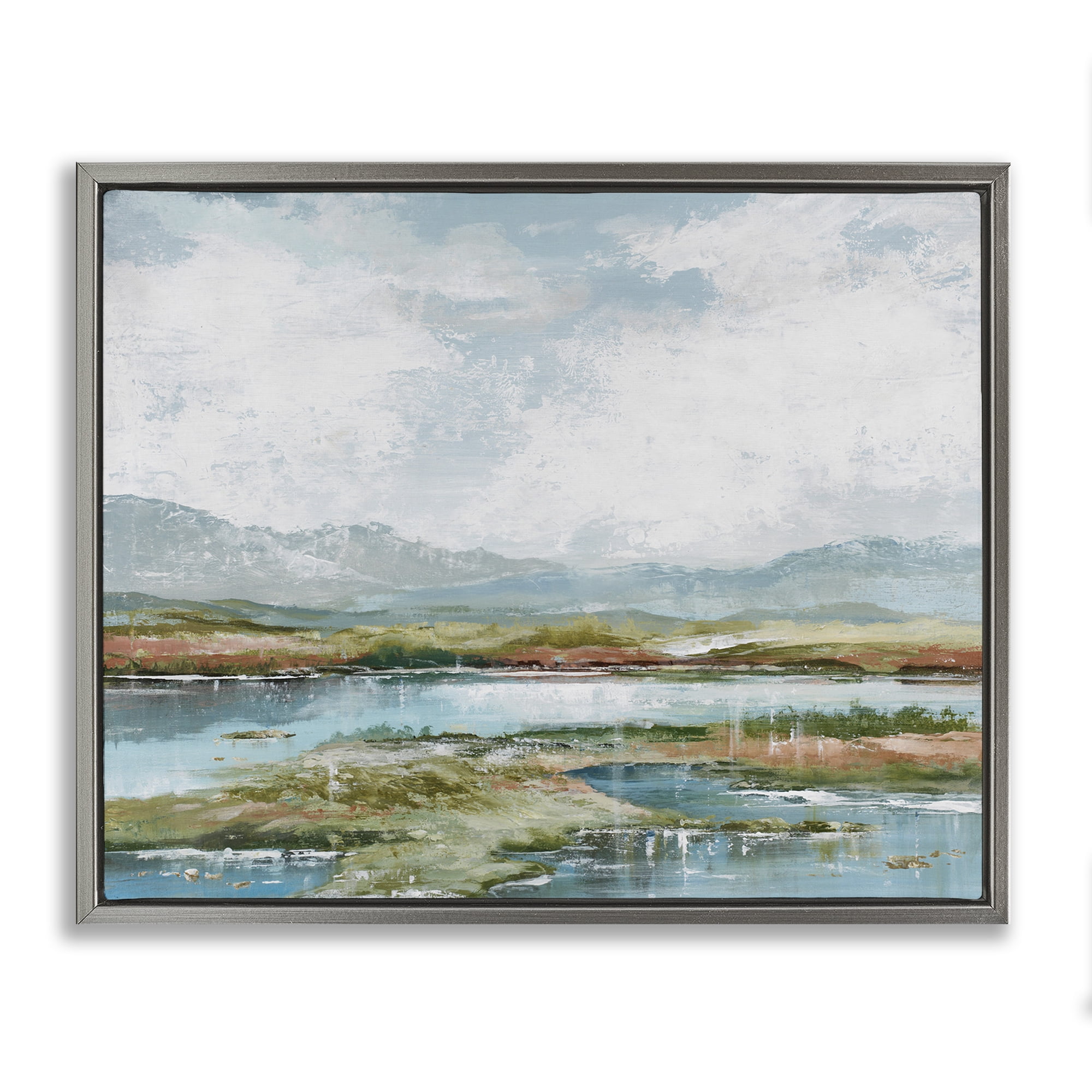 Stupell Industries Modern Paint Landscape Landscape Painting Gray Floater Framed Art Print Wall Art, 31 x 25