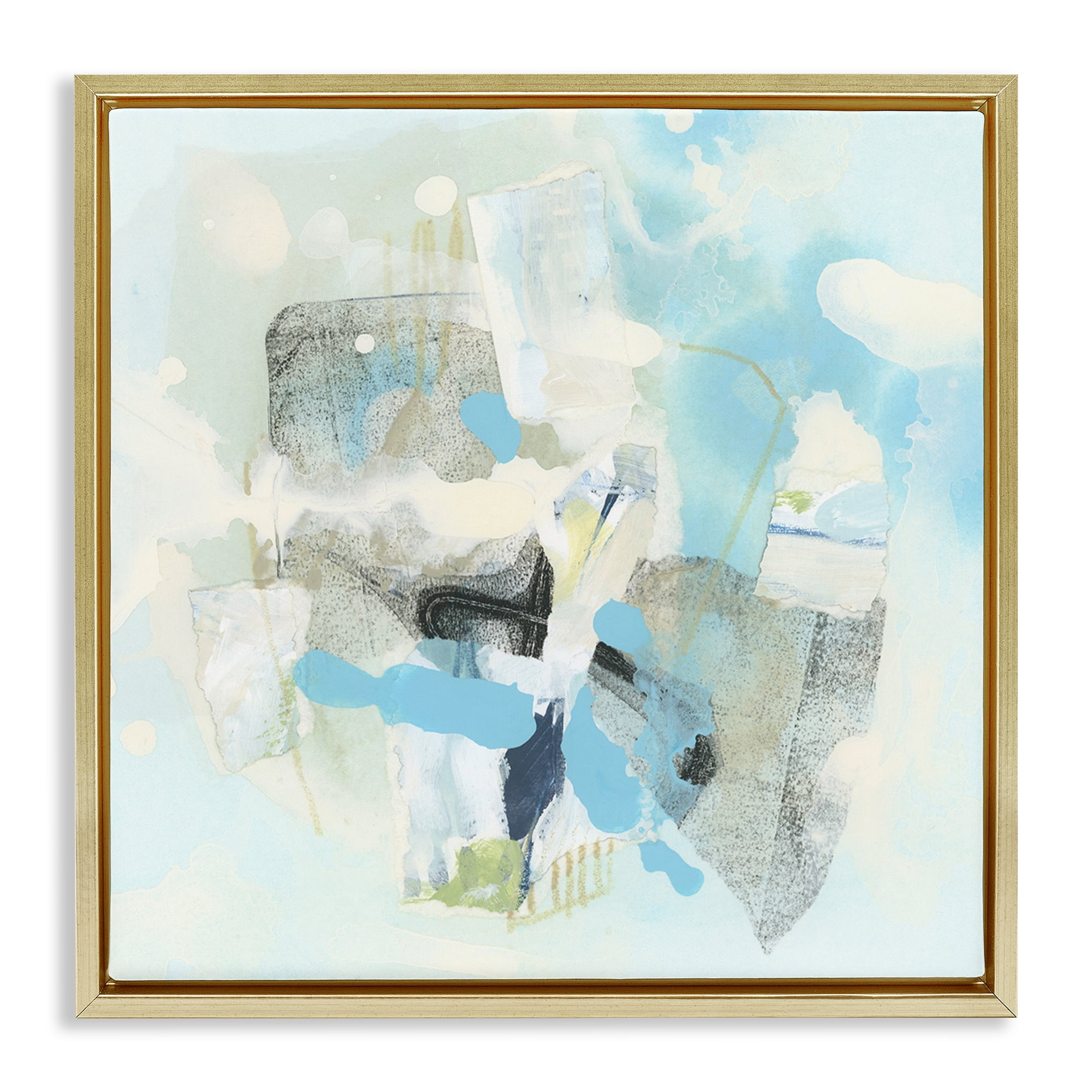 Stupell Industries Modern Paint Splash Abstract Abstract Painting Gold Floater Framed Canvas Art Print Wall Art, 18 x 18