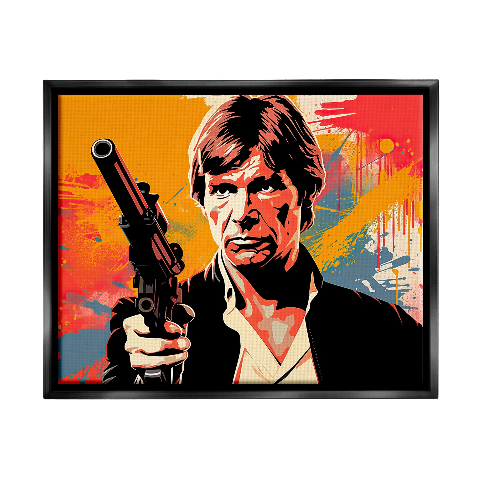 Stupell Industries Modern Paint Splash Sci-Fi Fairy Tales & Fantasy Painting Black Floater Framed Canvas Art Print Wall Art, 21 x 17