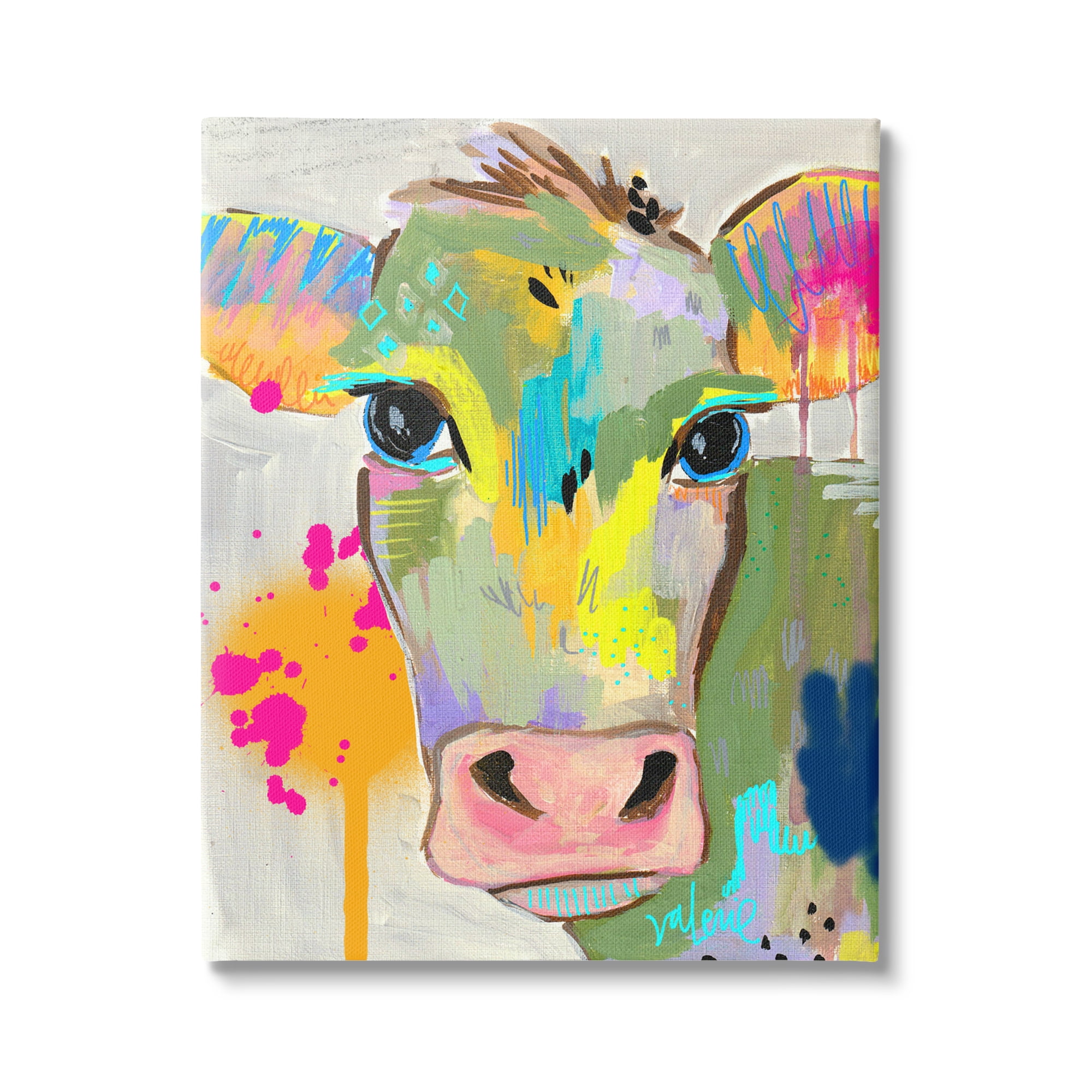 Stupell Industries Modern Paint Splatter Cow Cattle Vivid Design Canvas Wall Art, 30 x 40, Design by Valerie Wieners