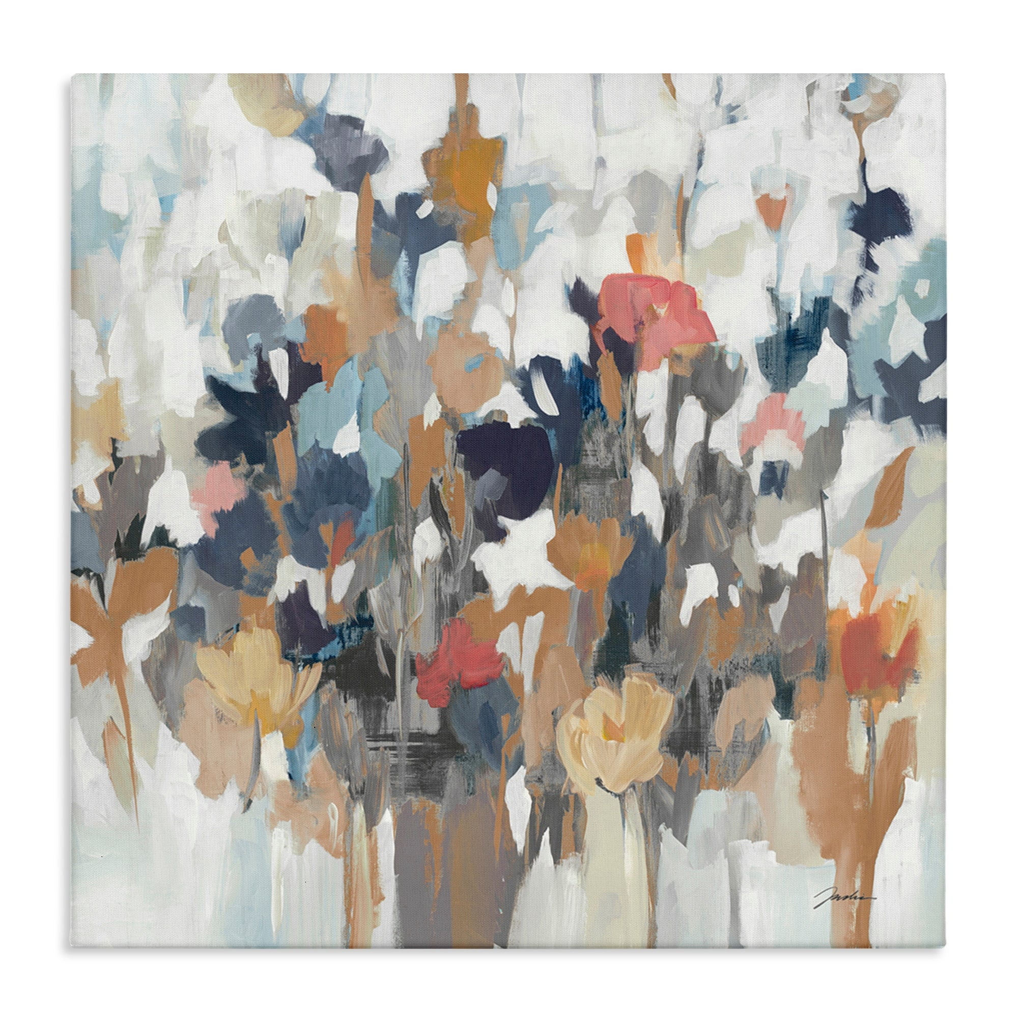 Modern Painterly Floral Arrangement Abstract Canvas Wall Art, 24" x 24"