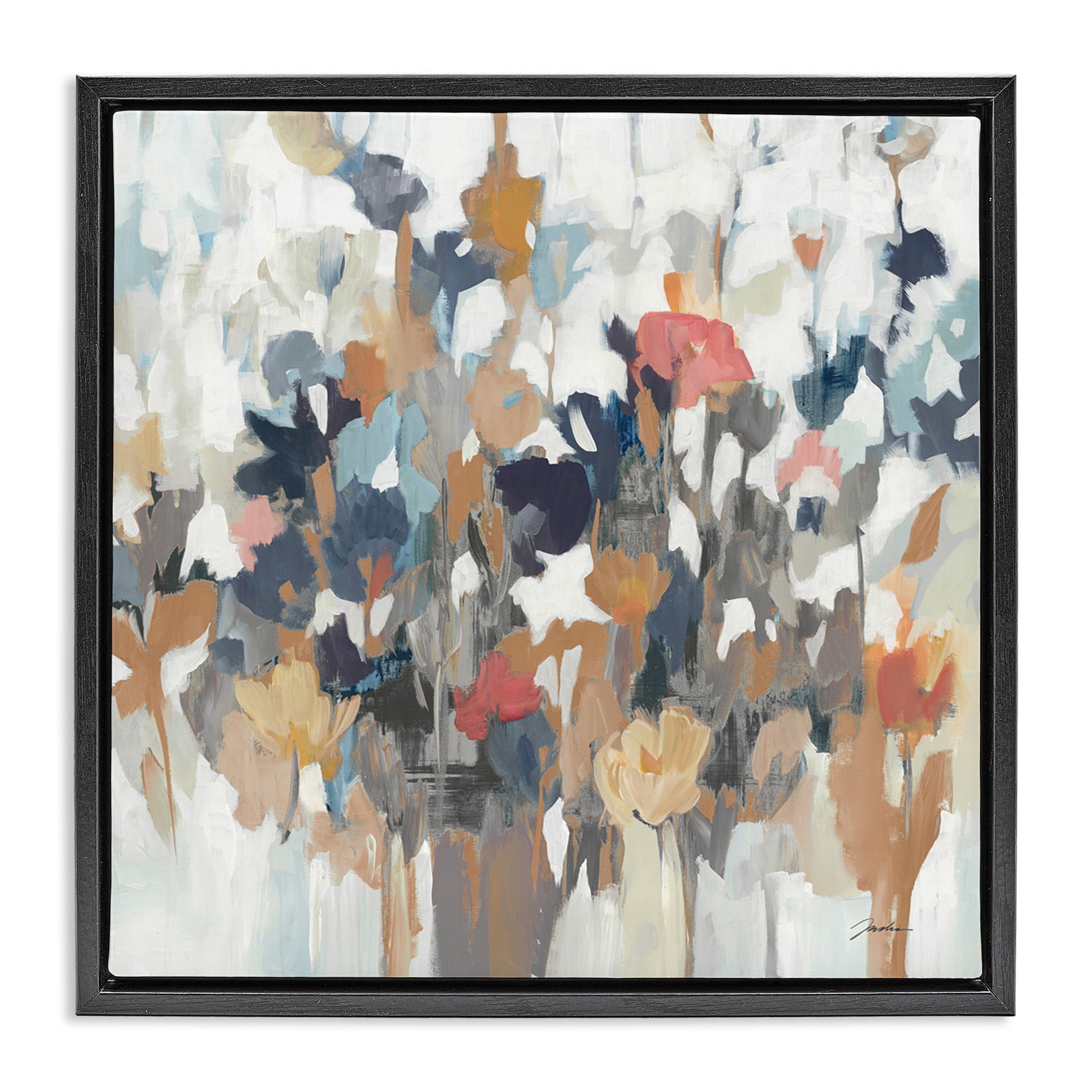 Stupell Industries Modern Painterly Floral Arrangement Botanical & Floral Painting Black Floater Framed Canvas Art Print Wall Art, 25 x 25
