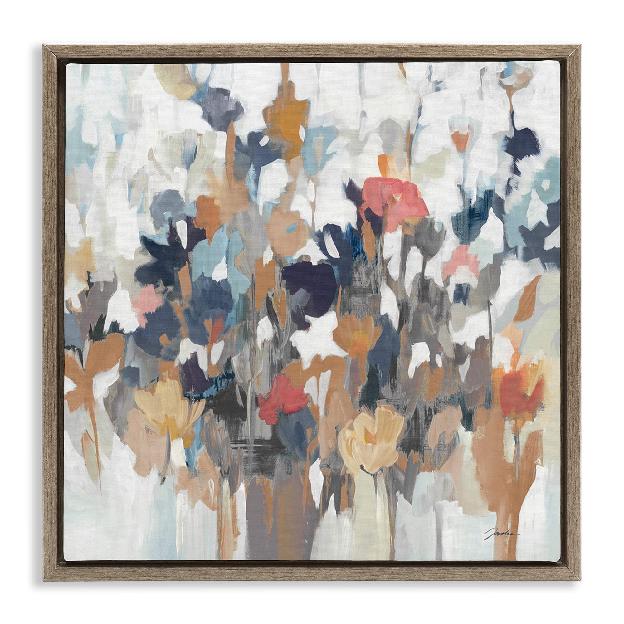 Stupell Industries Modern Painterly Floral Arrangement Botanical & Floral Painting Brown Floater Framed Canvas Art Print Wall Art, 25 x 25