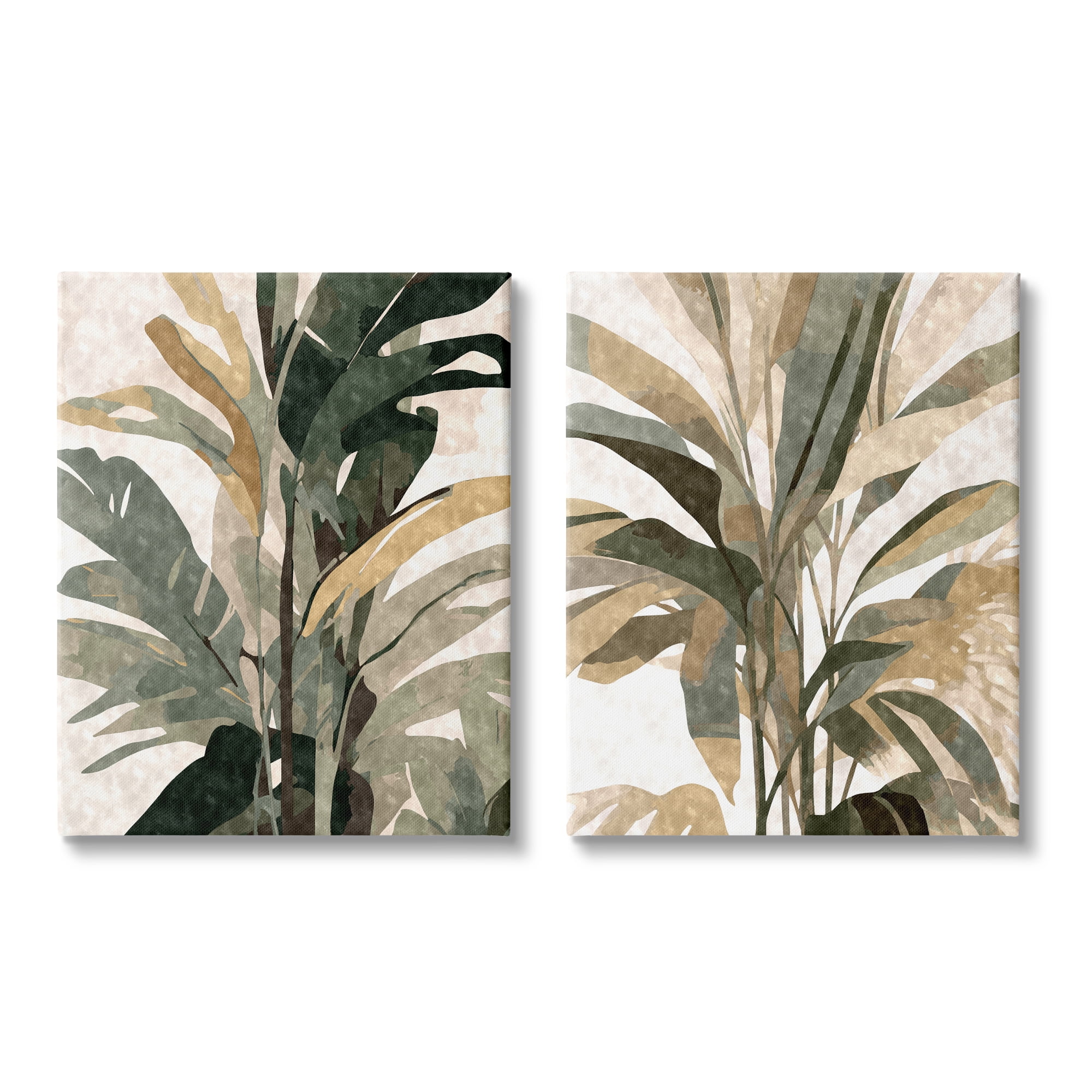 Modern Green and Beige Palm Leaves Abstract Canvas Art Set