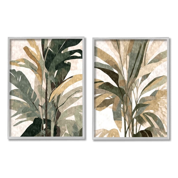 Stupell Industries Modern Palm Leaves Botanical & Floral Painting Gray Framed Art Print Wall Art, 16 x 20