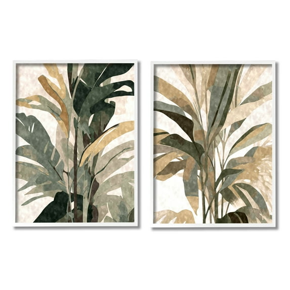 Stupell Industries Modern Palm Leaves Botanical & Floral Painting White Framed Art Print Wall Art, 11 x 14