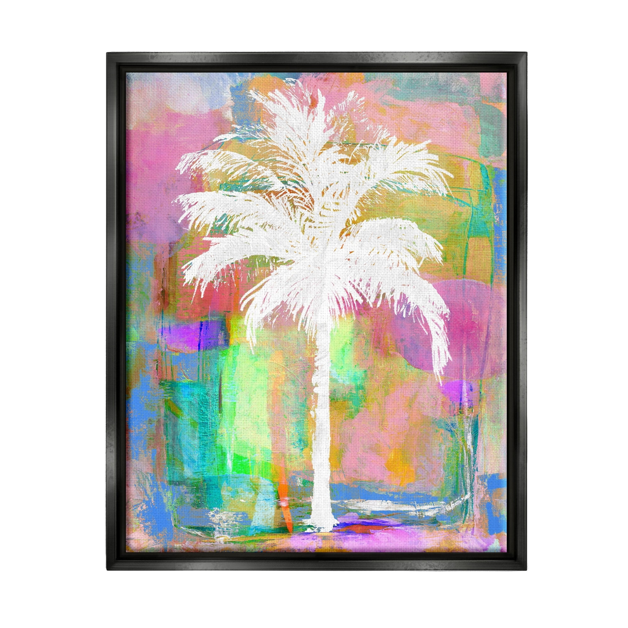 Stupell Industries Modern Palm Tree Silhouette Vivid Blocked Hues Painting Jet Black Floating Framed Canvas Print Wall Art, Design by Kristen Dew