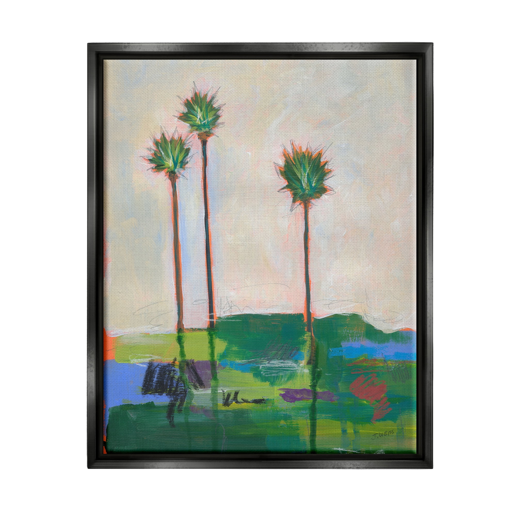 Stupell Industries Modern Palm Trees Landscape Abstract Painting Black Floater Framed Art Print Wall Art, 25 x 31