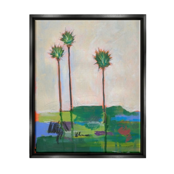 Stupell Industries Modern Palm Trees Landscape Abstract Painting Black Floater Framed Art Print Wall Art, 25 x 31