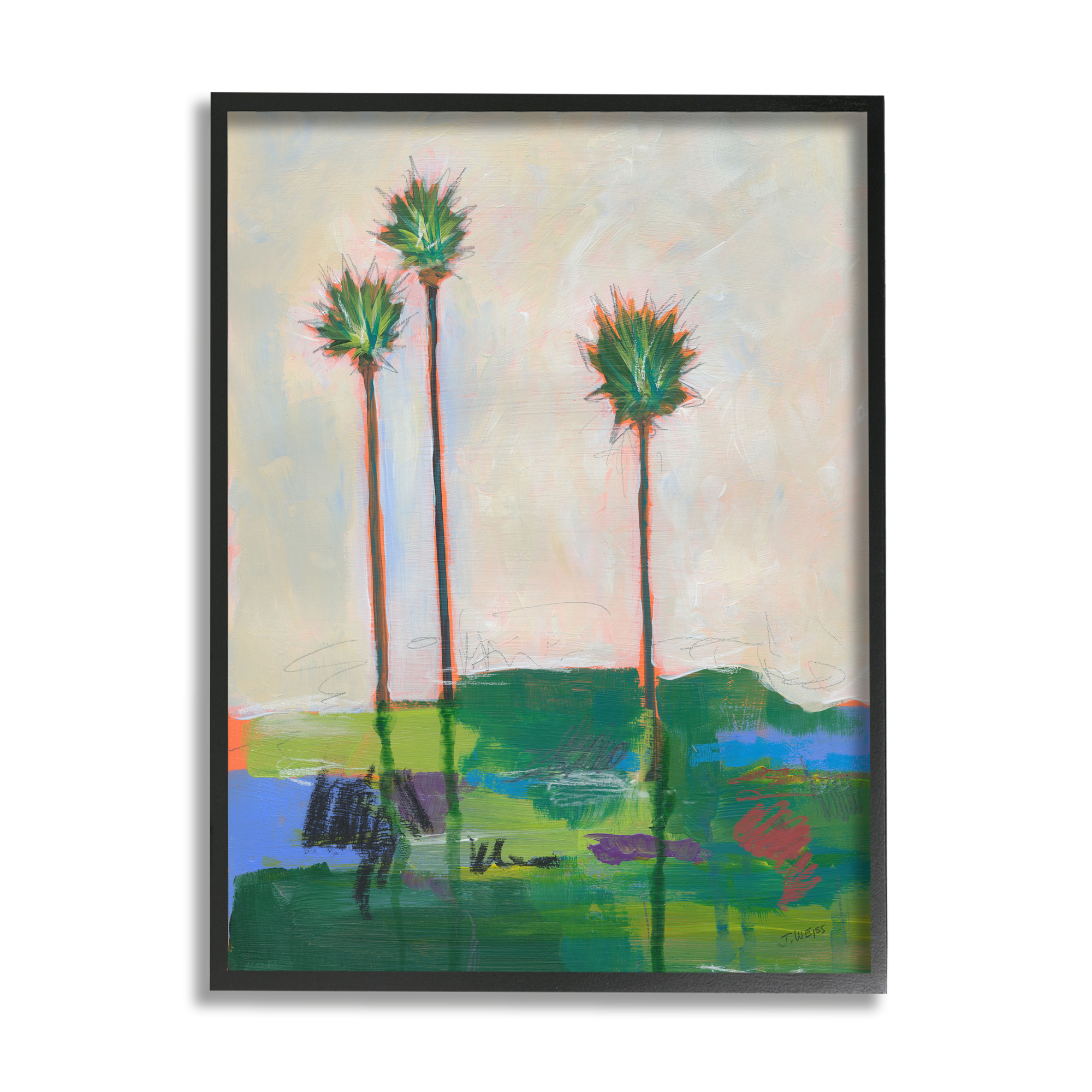Stupell Industries Modern Palm Trees Landscape Abstract Painting Black Framed Art Print Wall Art, 24 x 30