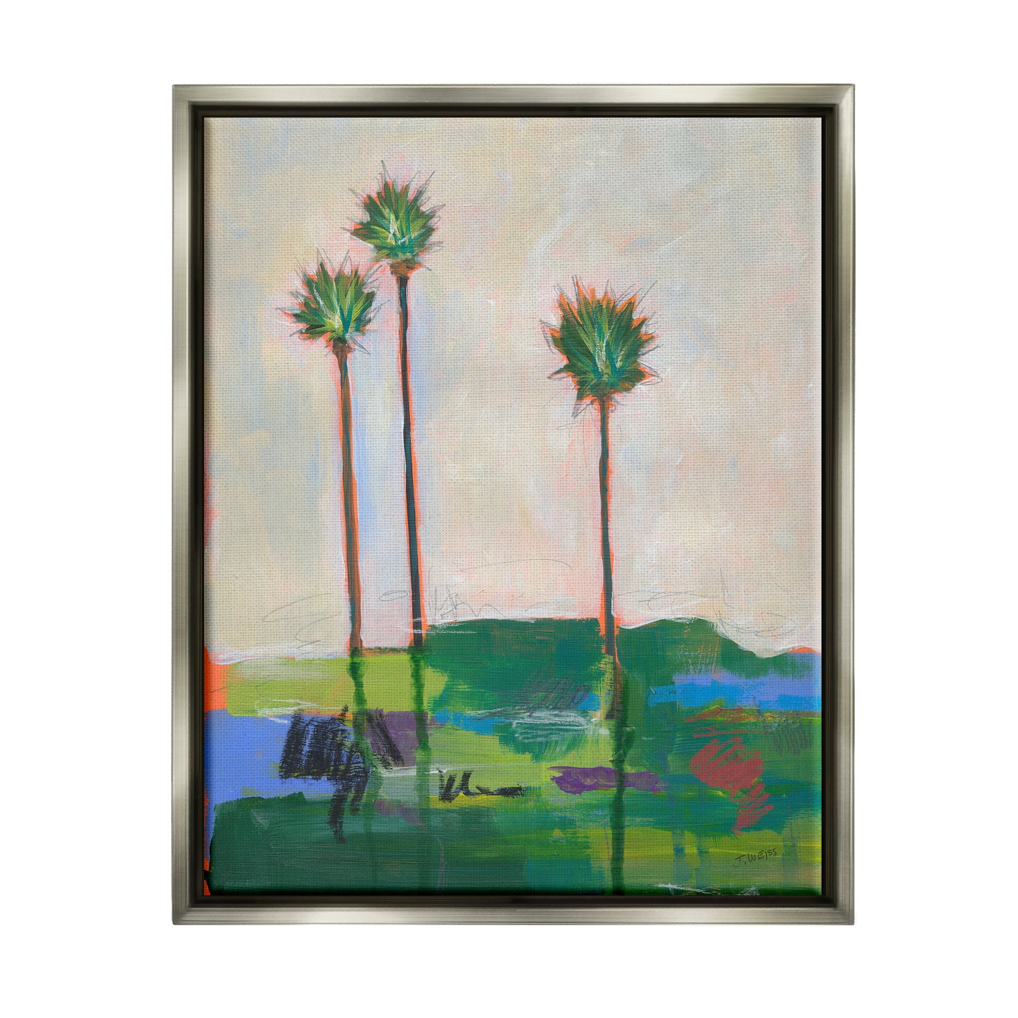 Stupell Industries Modern Palm Trees Landscape Abstract Painting Gray Floater Framed Art Print Wall Art, 17 x 21