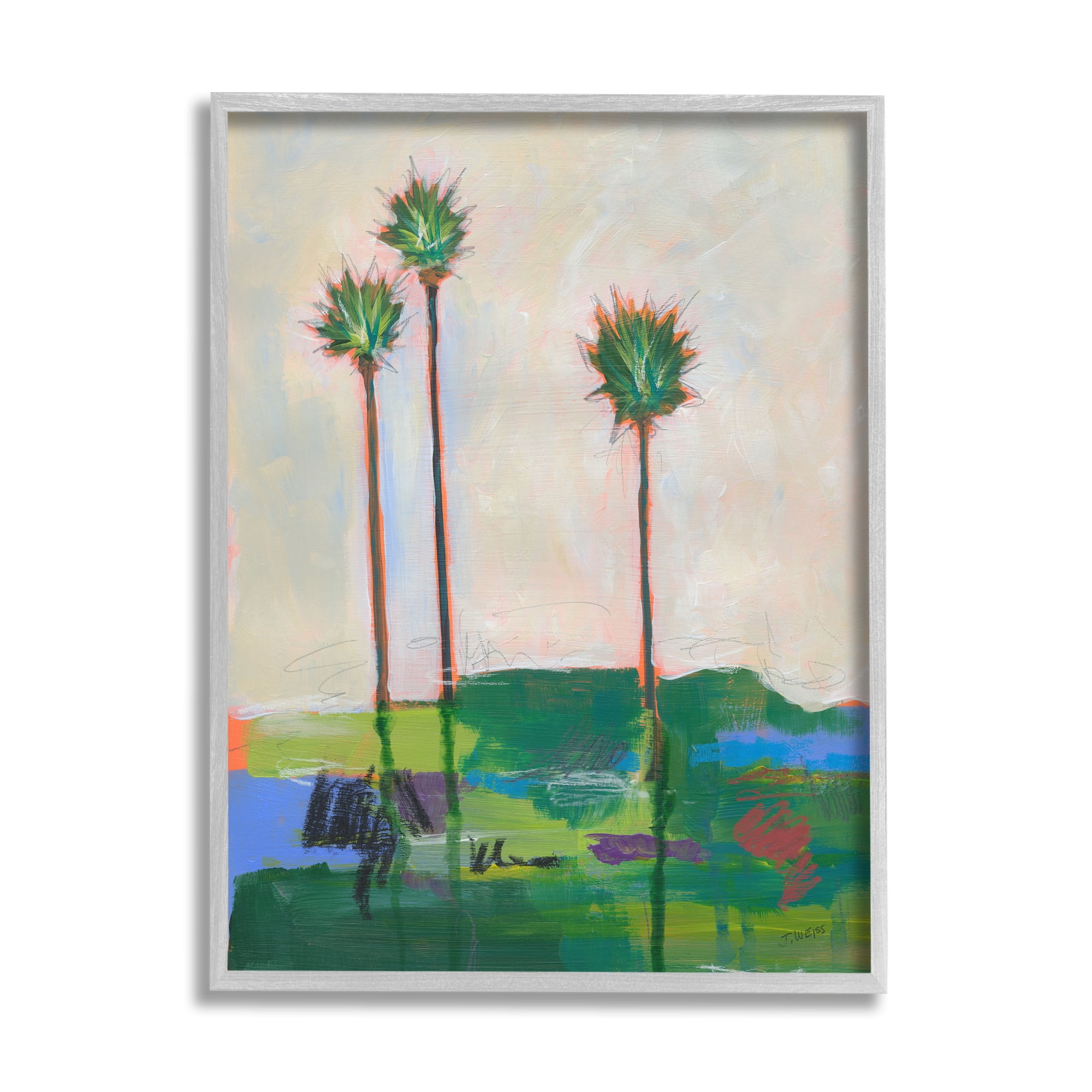 Stupell Industries Modern Palm Trees Landscape Abstract Painting Gray Framed Art Print Wall Art, 24 x 30