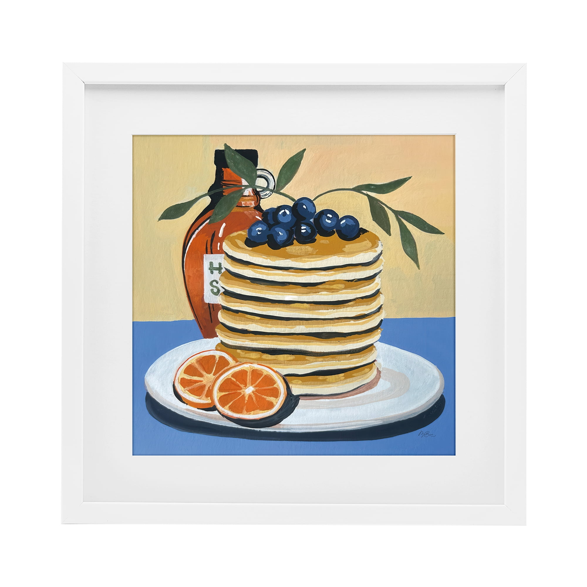 Stupell Industries Modern Pancake Day Stack with Fruits White Framed ...