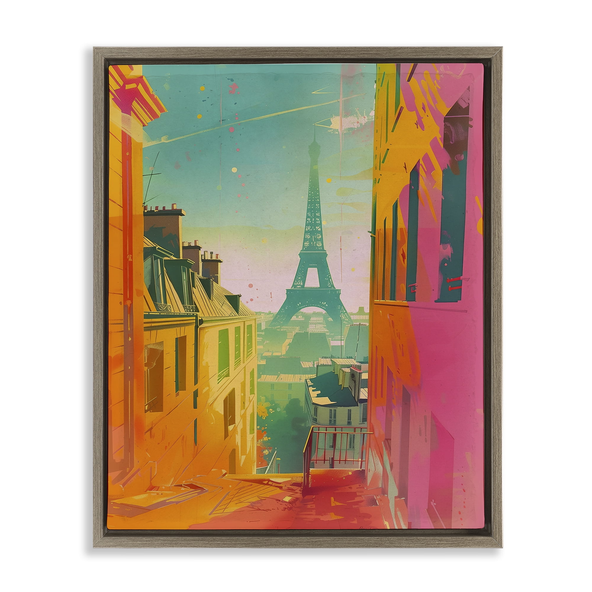 Stupell Industries Modern Paris Tower Town & City Painting Brown Floater Framed Art Print Wall Art, 25 x 31