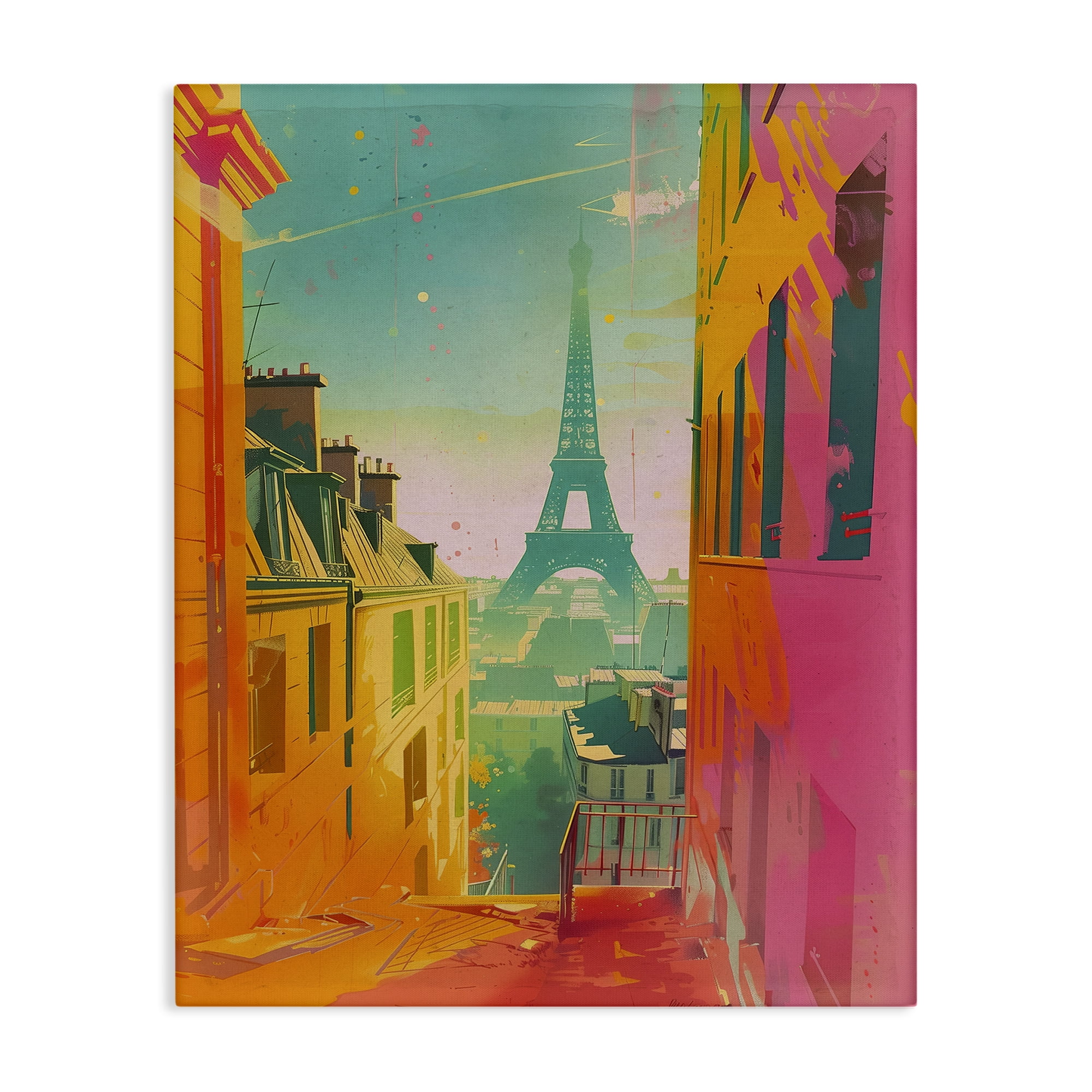 Stupell Industries Modern Paris Tower Town & City Painting Gallery Wrapped Canvas Art Print Wall Art, 16 x 20
