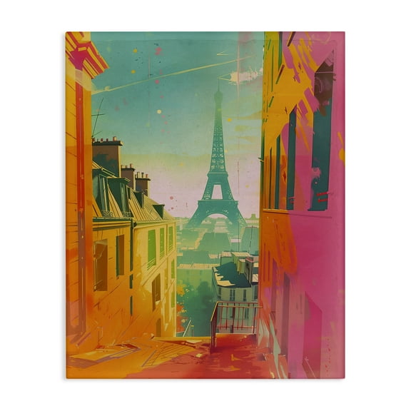 Stupell Industries Modern Paris Tower Town & City Painting Gallery Wrapped Canvas Art Print Wall Art, 30 x 40