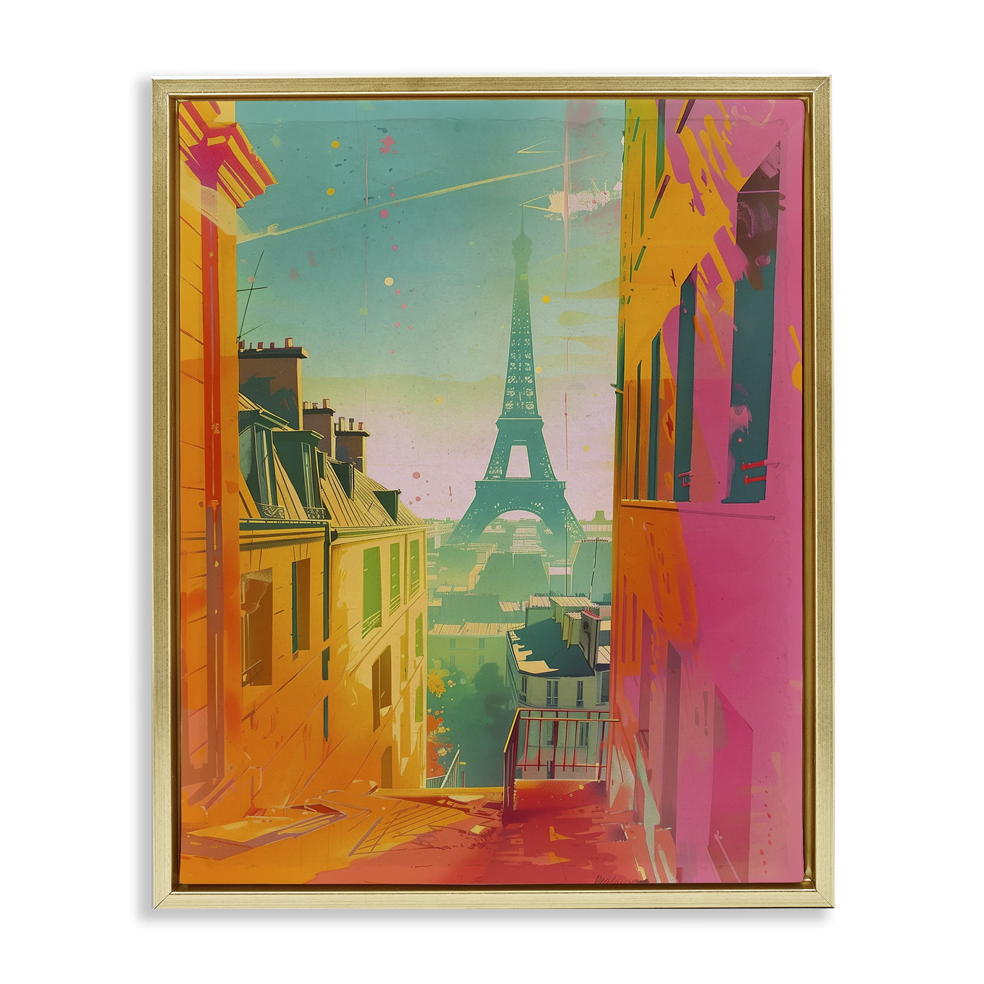 Stupell Industries Modern Paris Tower Town & City Painting Gold Floater Framed Art Print Wall Art, 25 x 31