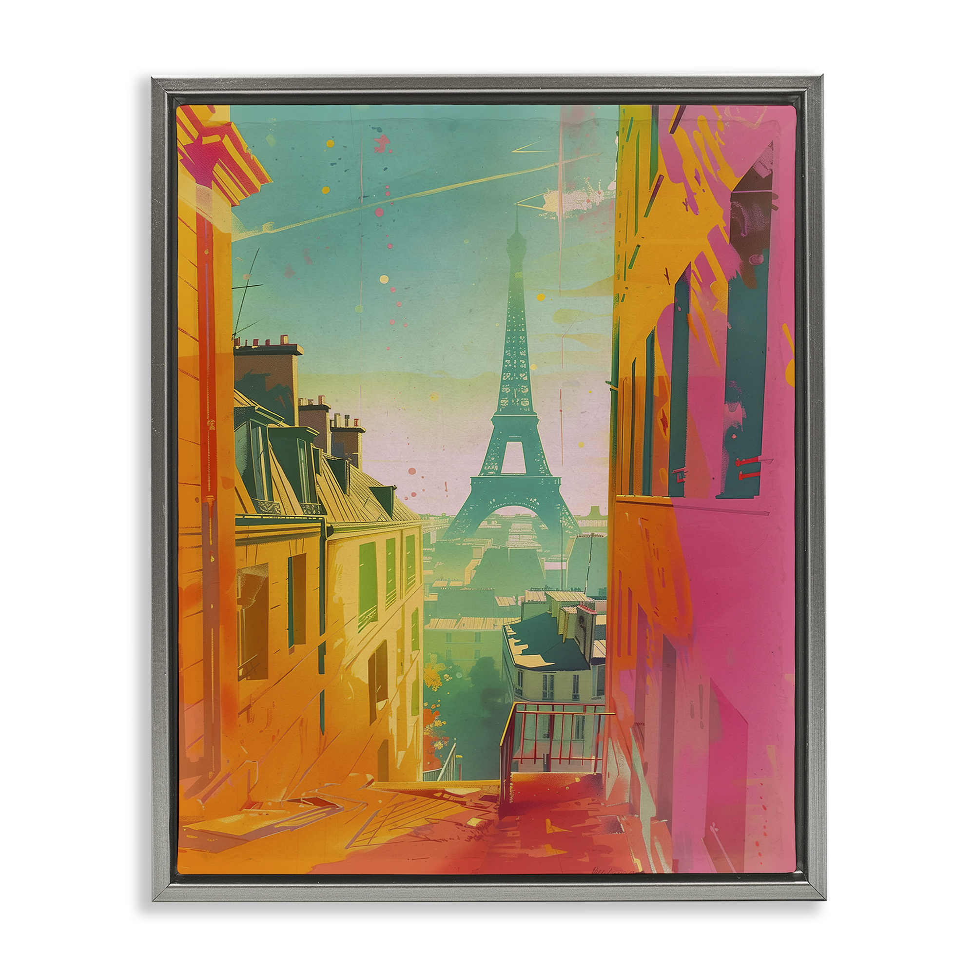 Stupell Industries Modern Paris Tower Town & City Painting Gray Floater Framed Art Print Wall Art, 25 x 31