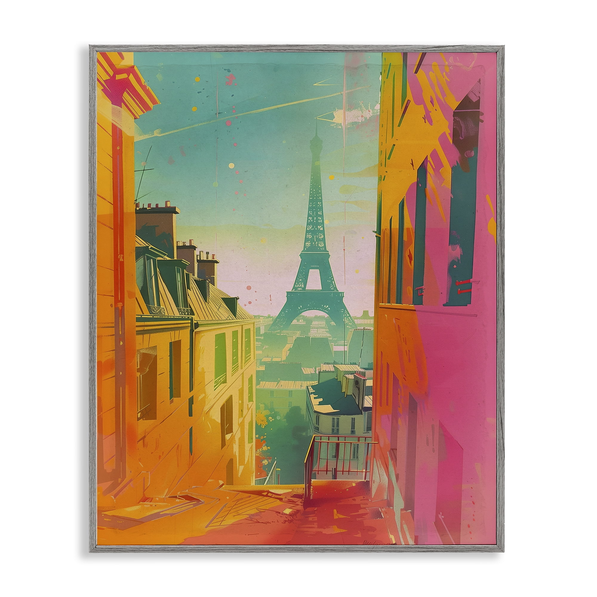 Stupell Industries Modern Paris Tower Town & City Painting Gray Framed Art Print Wall Art, 24 x 30