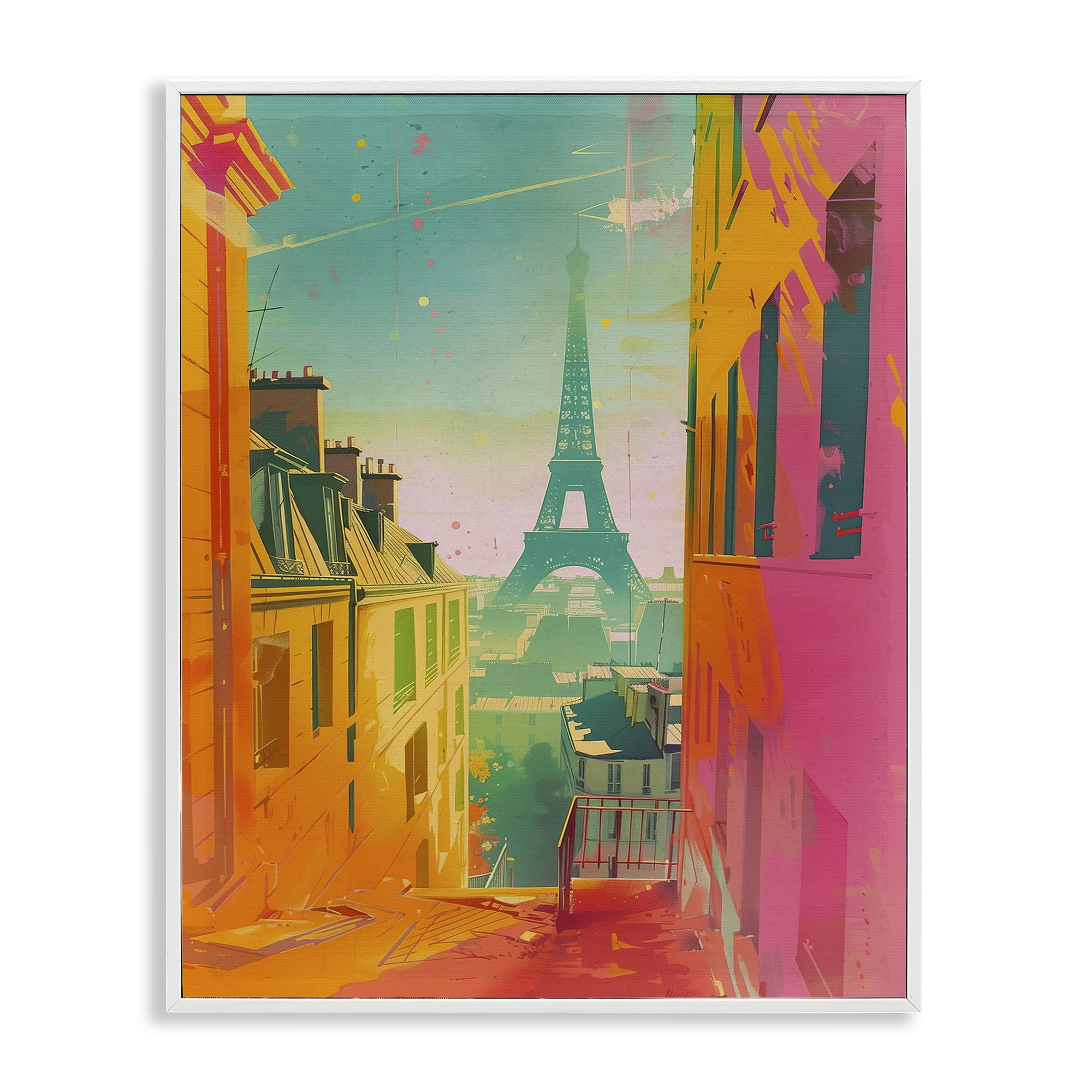 Stupell Industries Modern Paris Tower Town & City Painting White Framed Art Print Wall Art, 16 x 20
