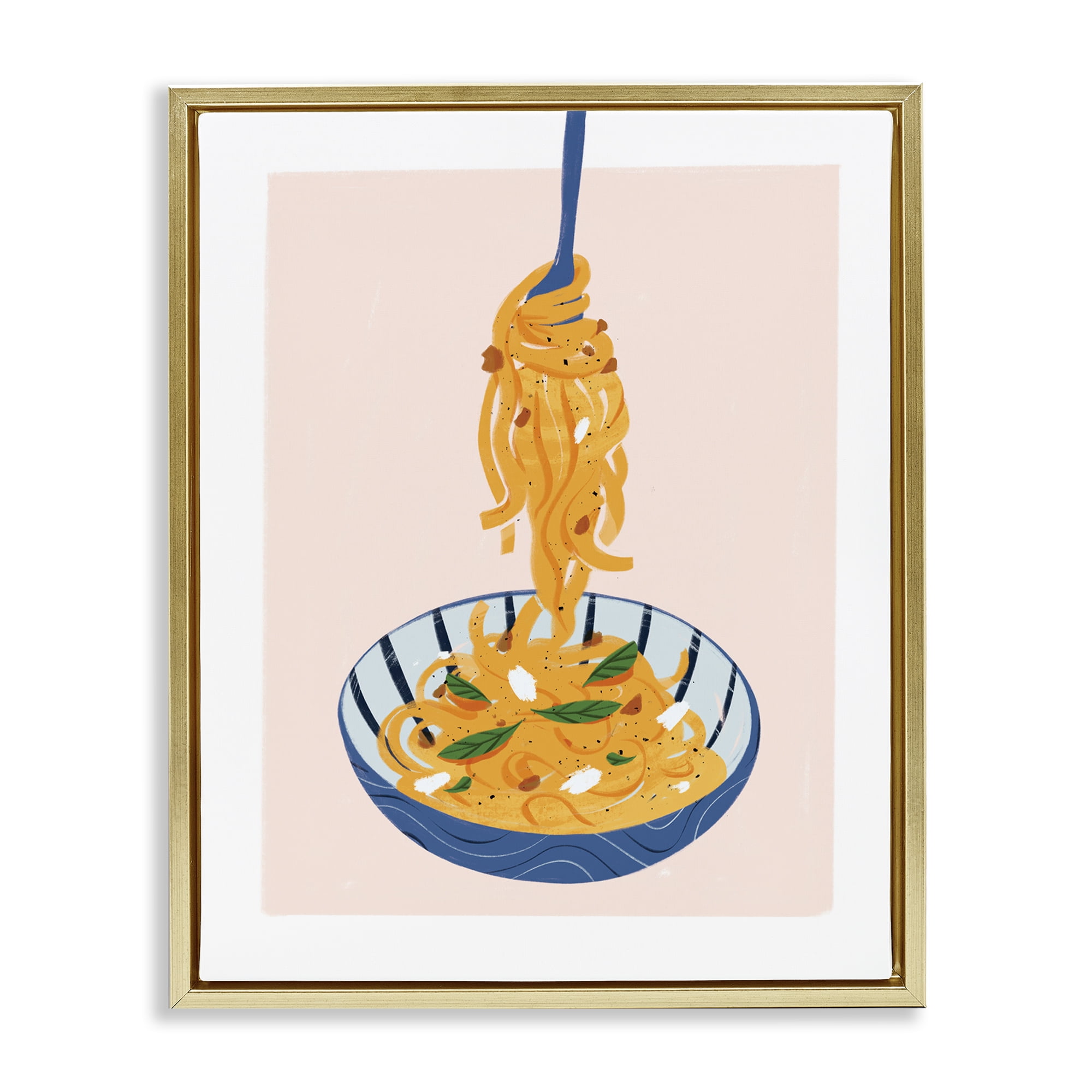 Stupell Industries Modern Pasta Bowl Food & Beverage Painting Gold Floater Framed Canvas Art Print Wall Art, 17 x 21