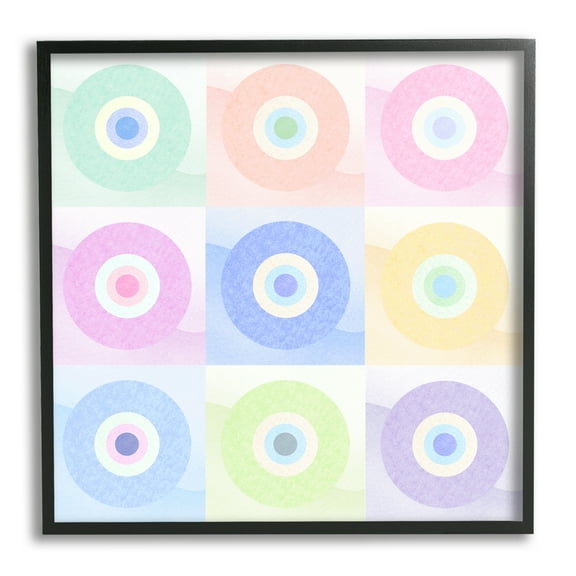 Stupell Industries Modern Pastel Circles Abstract Painting Black Framed Art Print Wall Art, 12 x 12